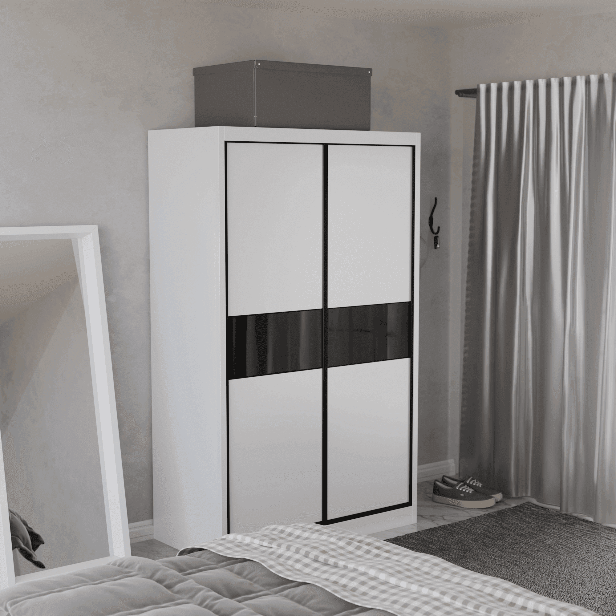 Helene Modular Wardrobe with Black Glass Doors - Customizable Closet Storage System for Bedroom, Walk-in Closet & Office Organization