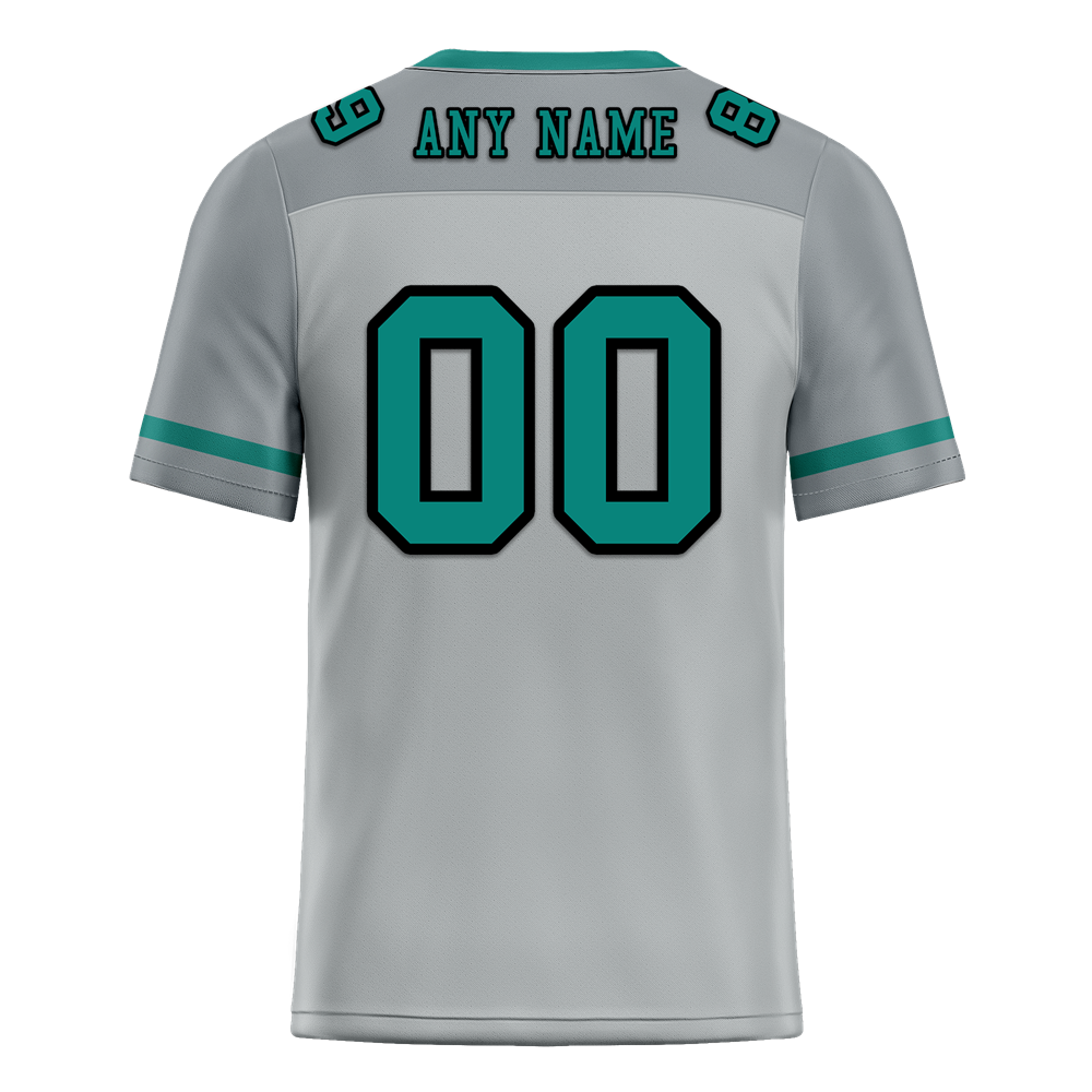 Custom Grey Raglan Sleeves Aqua Personalized Authentic Football Jersey FBJ02 - Perfect for Game Days, Team Sports & Fan Apparel - High-Quality Breathable Fabric for Comfort & Performance