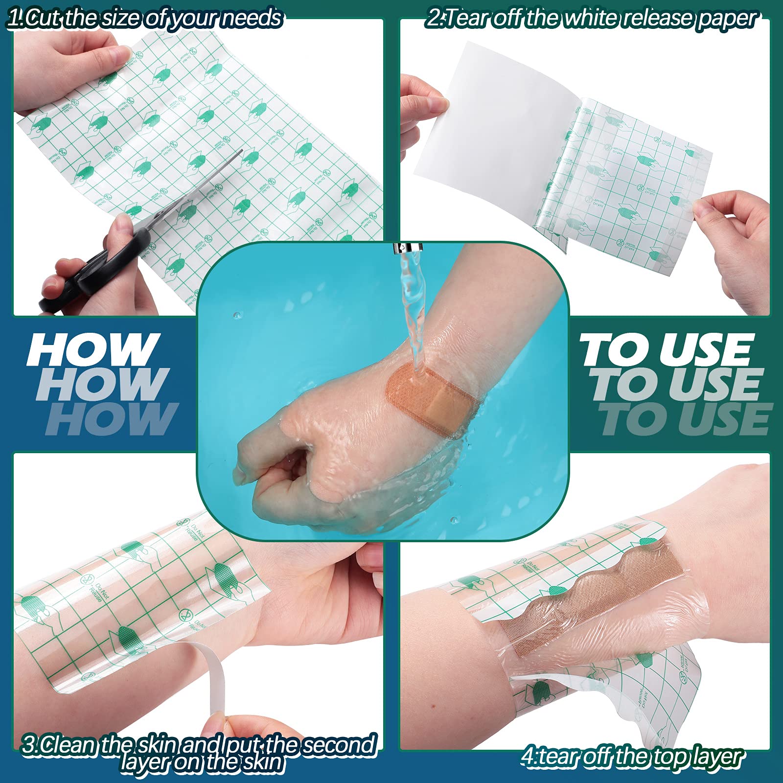 3 Rolls Transparent Waterproof Stretch Adhesive Bandage - Clear First Aid Film for Wound Care, Shower Protection & Post-Surgery Dressing (3 Sizes Included) | Ideal for Daily Use, Sports Injuries & Medical Recovery
