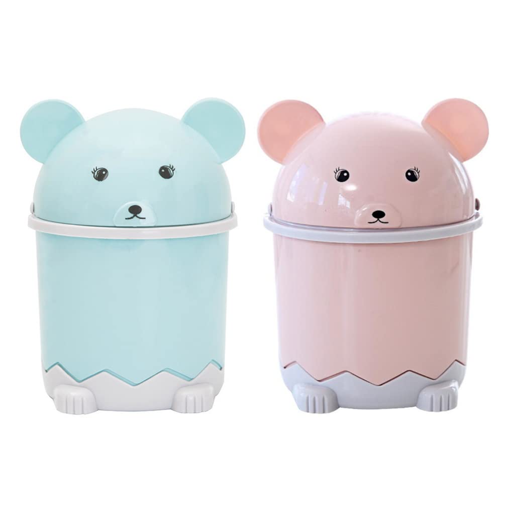 STOBOK 2 Pack Mini Trash Can - Cute Cartoon Desktop Waste Bin, Durable Small Garbage Pail for Office, Home, Bedroom, Bathroom | Perfect for Desk, Countertop, Nightstand & Car Organization