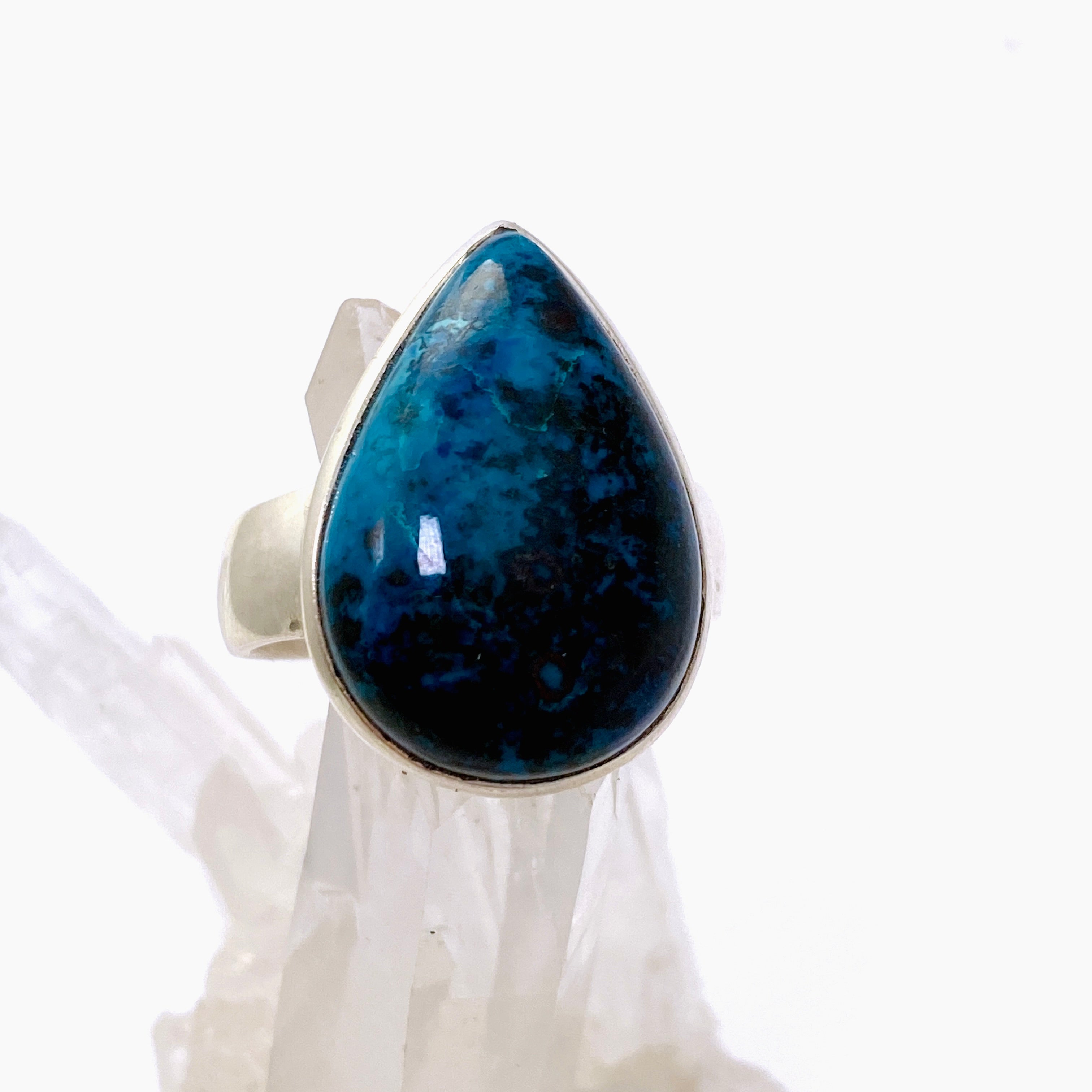 Shattuckite Teardrop Cabochon Ring - Size 12 - Handmade Gemstone Jewelry - Unique Blue Crystal Ring for Women - Perfect for Boho Fashion, Spiritual Healing & Gift Giving