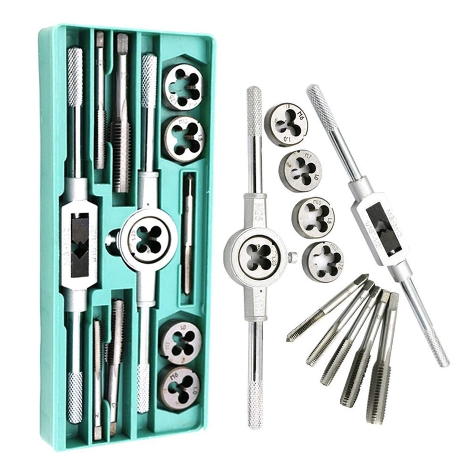 XMEIFEITS 8/12/20PC Universal Die Wrench Set - Multi-Function Screw Tap & Die Kit for External Thread Cutting, Tapping & Repair - Hand Tool Kit with Thread Screwdriver (12PCS) - Perfect for Plumbing, Automotive & DIY Home Projects