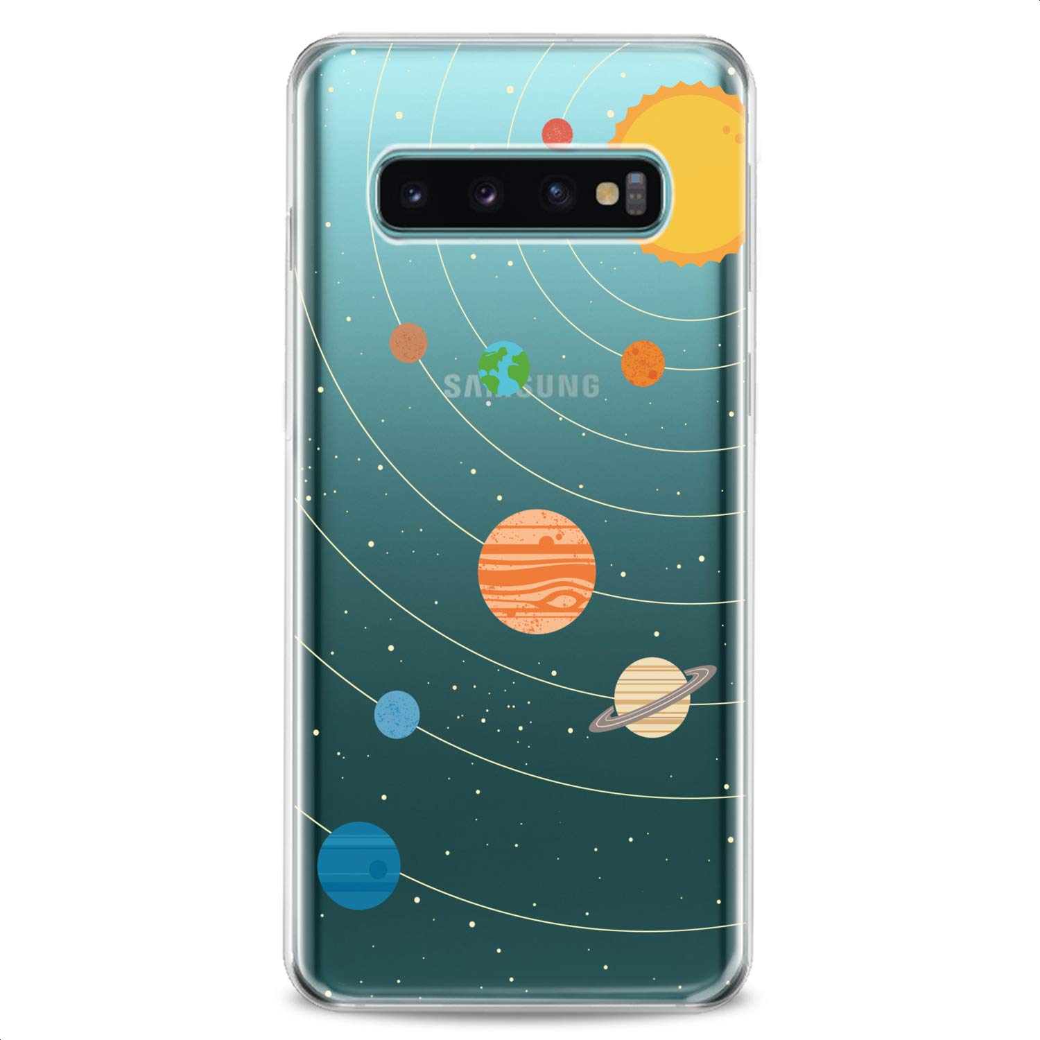 Samsung Galaxy Phone Case Compatible with S24 S23 FE S22 Plus S21 Ultra S20+ S10 Note 20 S10e S9 - Cute Solar System Design with Sun Moon Planets - Flexible Slim Fit Silicone Cover for Women Girls - Perfect for Daily Use, Work, School & Travel