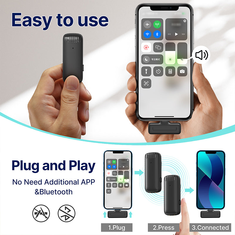 Ulanzi J12 Wireless Lavalier Microphone for iPhone iPad - Clip-on Mini Mic for YouTube, TikTok, Vlogging, Live Streaming & Interviews - Noise Canceling Omnidirectional Mic with Lightning Connector