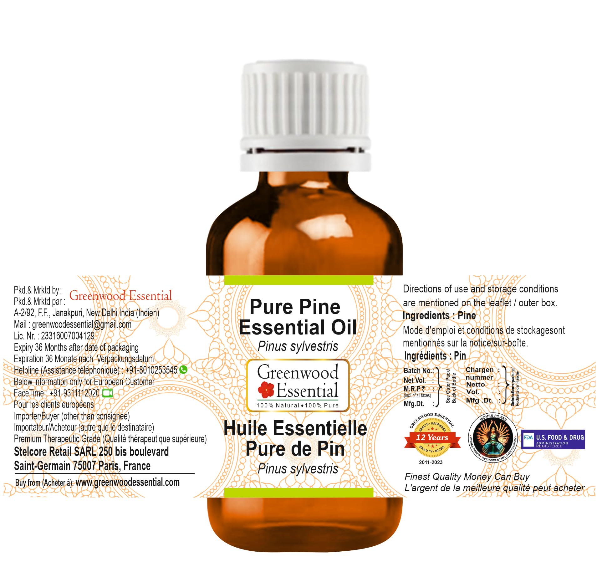 Pure Pine Essential Oil (Pinus sylvestris) 100% Natural Steam Distilled - 5 Pack (16.9 oz Total) for Aromatherapy, Diffusers & DIY Cleaning Products - Fresh Forest Scent for Home & Spa Relaxation