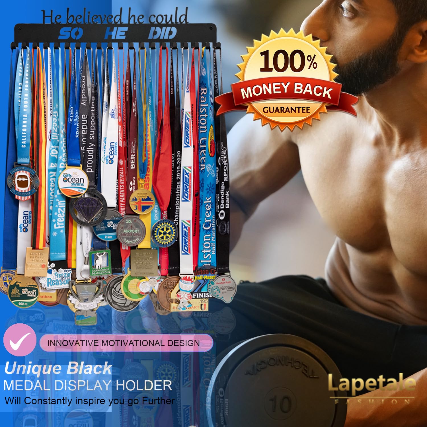 Premium Metal Medal Display Rack for Runners - Marathon & Triathlon Medal Holder with Wall Mount - Perfect for Race Finishers to Showcase Achievements in Home Gym or Office