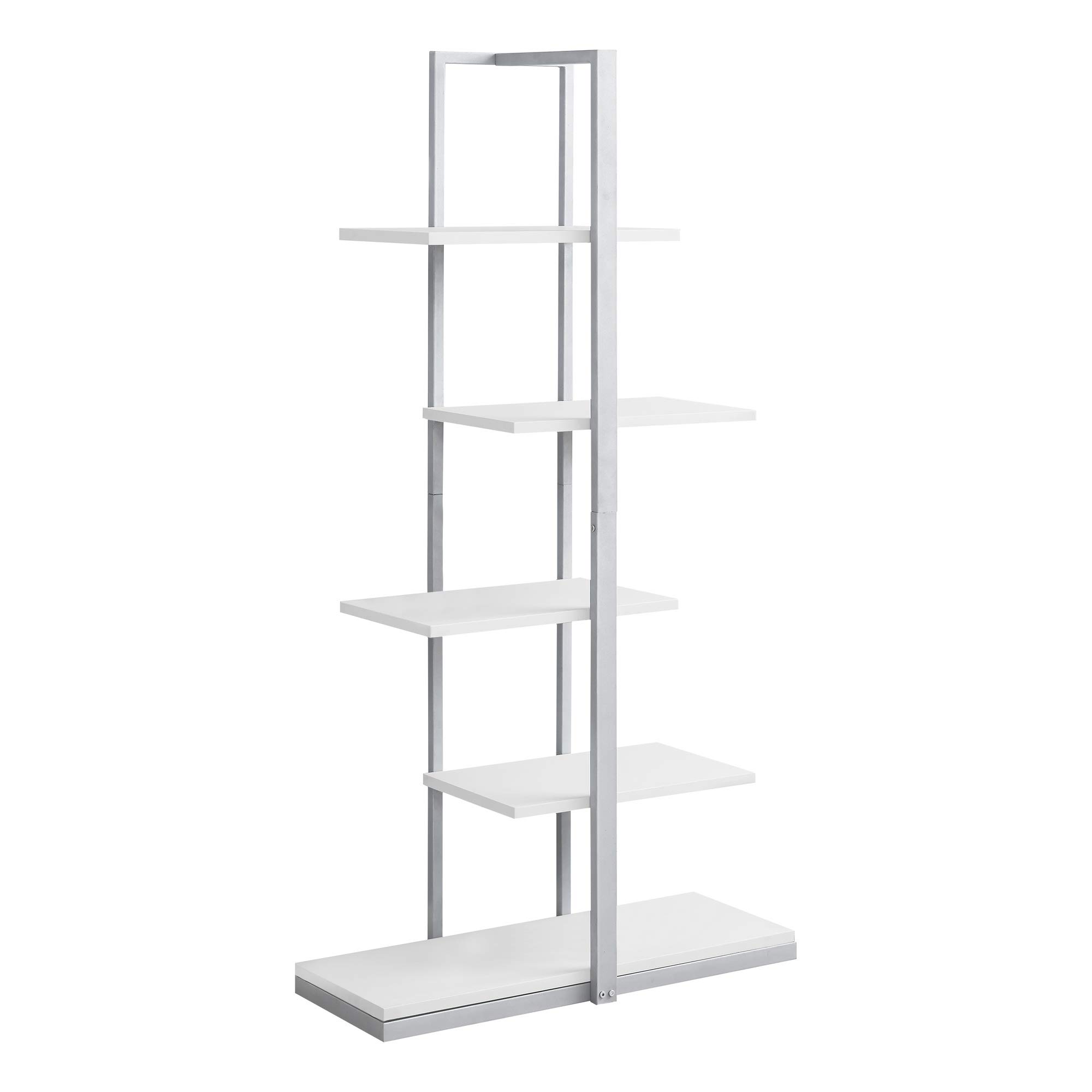 Ergode 60 Inch Tall White and Silver Metal Bookcase - Modern Bookshelf for Living Room, Office, or Study - Sturdy Storage for Books, Decor, and Essentials