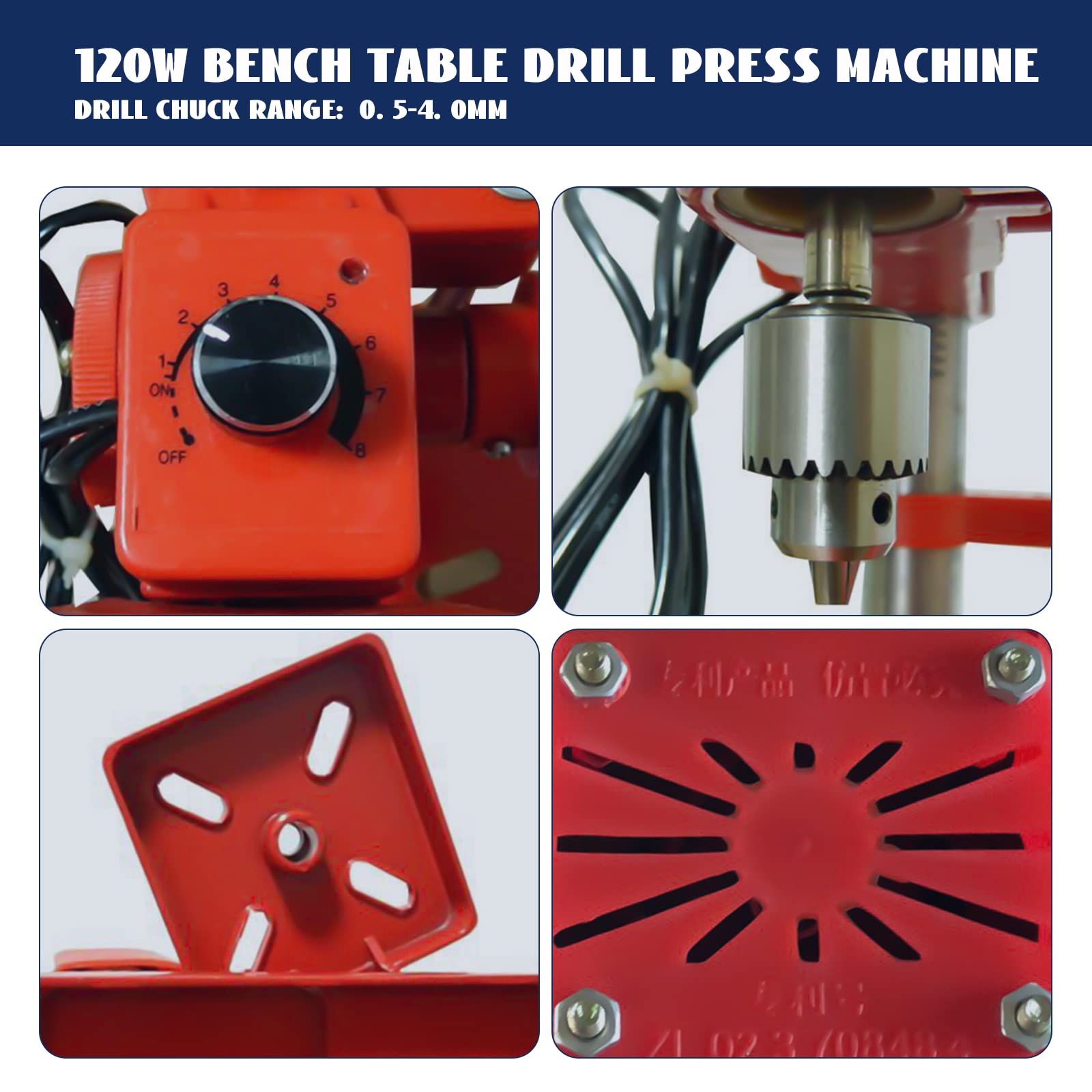 110V 120W Mini Benchtop Drill Press Machine - Portable Stepless Speed High Precision DIY Drill Press Tool for Woodworking, Metalworking, Jewelry Making & Model Building (Orange)
