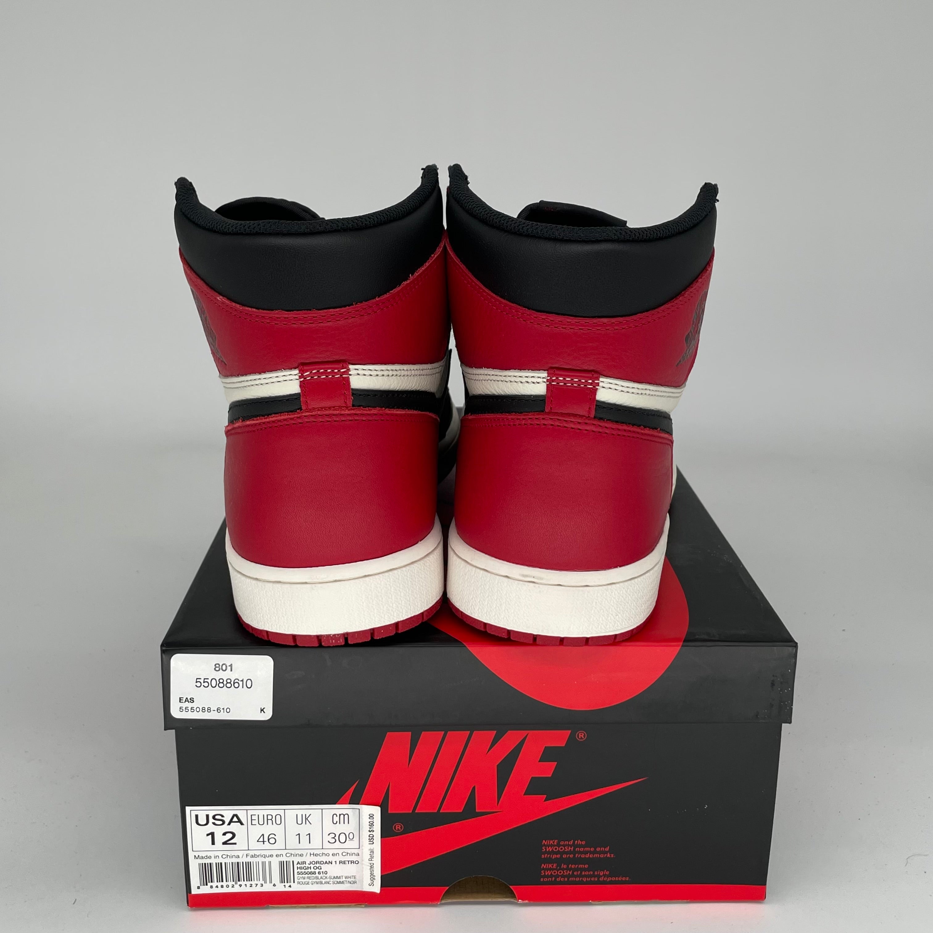 Air Jordan 1 Retro High OG 'Bred Toe' Men's Basketball Shoes Size 12 (555088-610) - Perfect for Sneaker Collectors & Streetwear Fashion