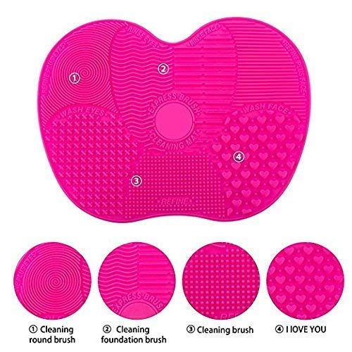 Keskriva Silicone Makeup Brush Cleaner - Double Oval Pattern Cosmetic Brush Scrubber Washing Mat for Spa & Home Use, Portable Makeup Tool (Dark Pink) - Perfect for Cleaning Foundation, Powder, and Eyeshadow Brushes