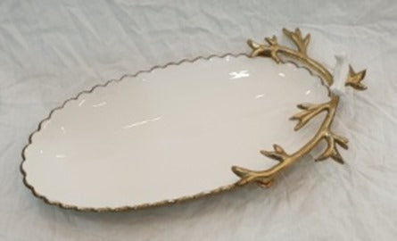 19x8.5 Inch Oval White and Gold Bird Serving Platter - Elegant Appetizer Tray for Parties, Weddings, and Home Decor