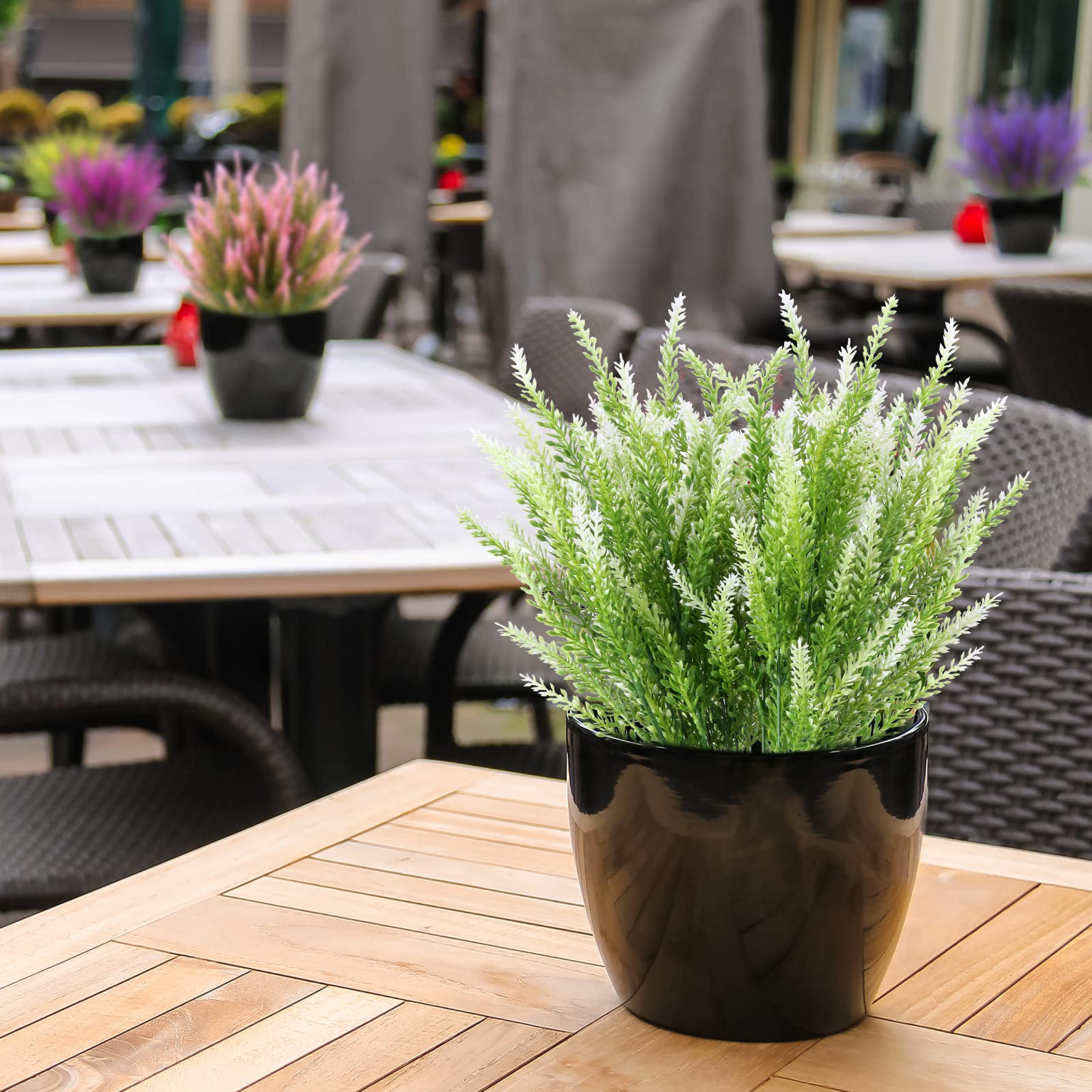 UV Resistant Artificial Lavender Flowers - 12 Bundles Faux Plastic Plants for Outdoor Garden, Porch & Window Box Decor - No Fade White Fake Flowers for Home & Wedding Decorations