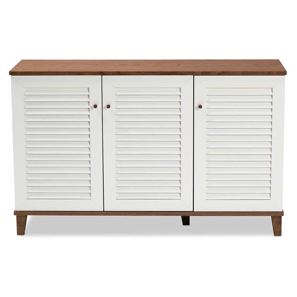 BOWERY HILL Modern Walnut 8-Shelf Shoe Storage Cabinet - Contemporary Shoe Organizer for Entryway, Closet & Bedroom Organization