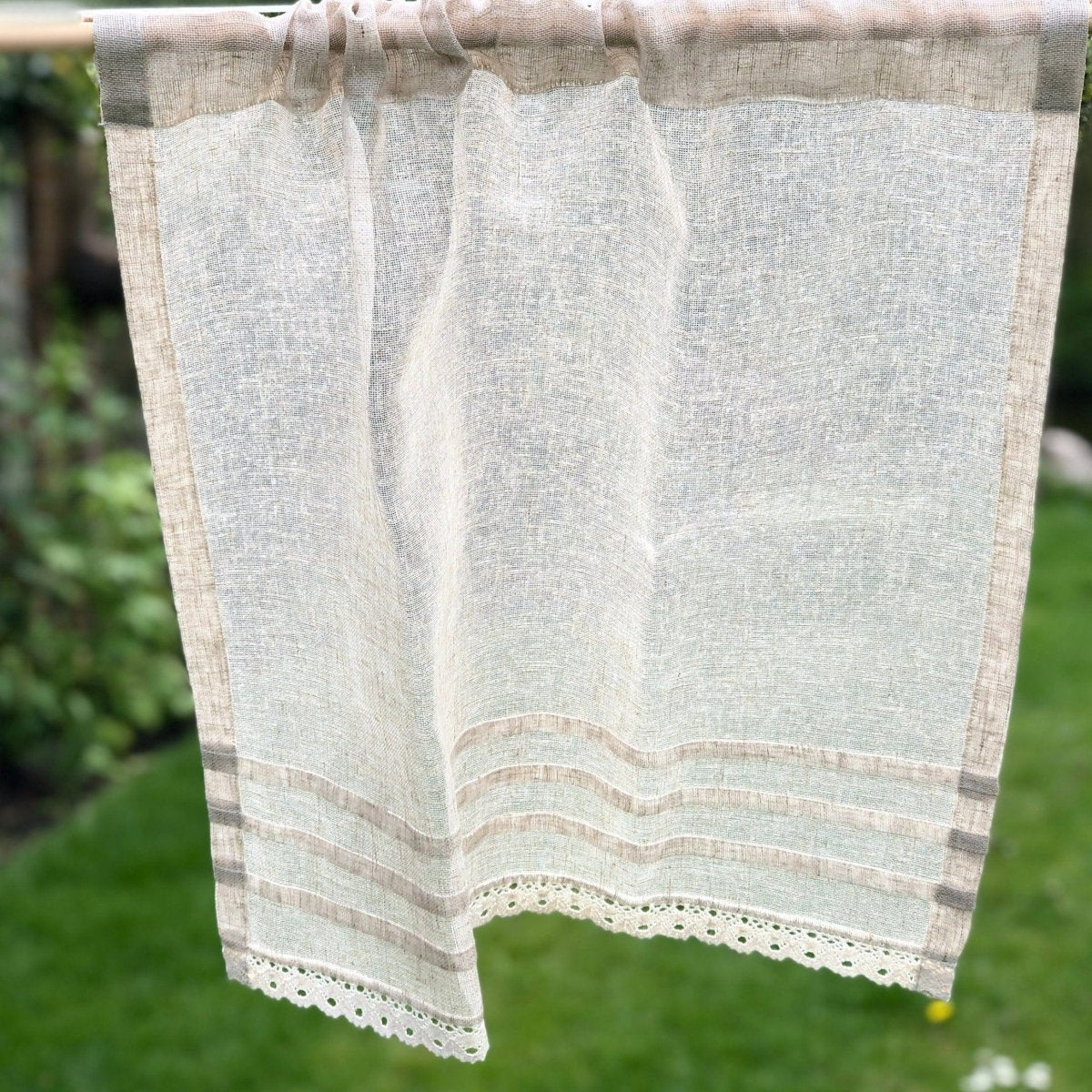 Lowton Natural Sheer Linen Lace Bathroom Curtain - Elegant Privacy Window Treatment for Bedroom, Living Room & Lounge Areas