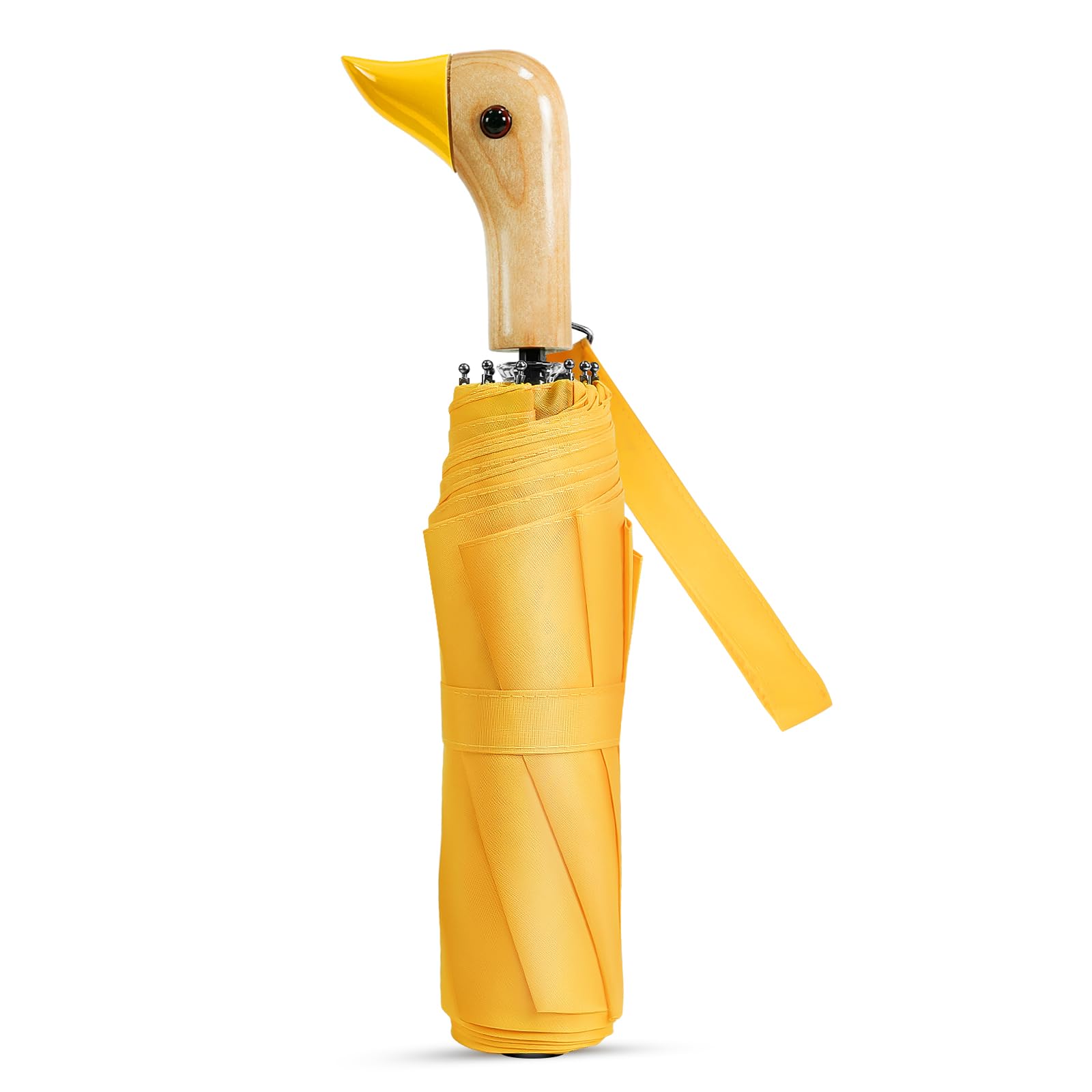 Cute Duck Handle Umbrella - Compact Travel Yellow Duck Head Umbrella for Women & Girls, Lightweight Wood Handle Small Folding Umbrella - Perfect for Rainy Days, Outdoor Activities & Fashion Accessory