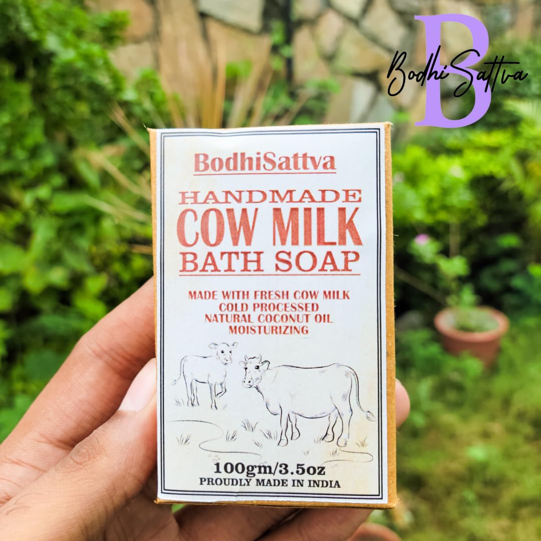 **BodhiSattva Handmade Cow Milk Soap with Cold-Pressed Virgin Coconut Oil & Fresh Milk | 3-Pack (100g Each) | Natural Body Soap for Family | Gentle Cleansing for Dry & Sensitive Skin | Perfect for Daily Use & Gifts**