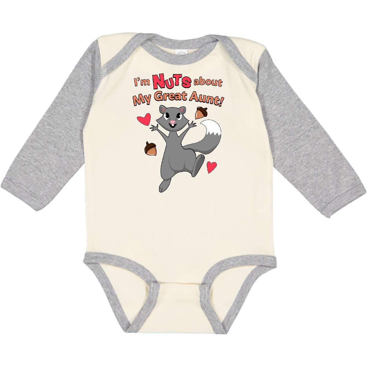Funny I'm Nuts About My Great Aunt Baby Bodysuit - Cute Long Sleeve Infant Romper for Family Reunions & Holiday Photos | Soft Cotton Baby Gift