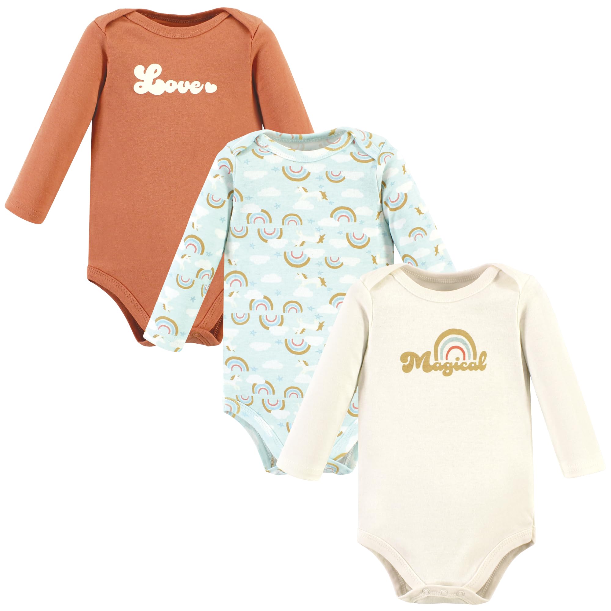 Hudson Baby Unisex Cotton Long-Sleeve Bodysuits - Magical Rainbow 3-Pack for Newborns | Soft & Comfortable Baby Onesies for Everyday Wear, Playtime & Photo Shoots