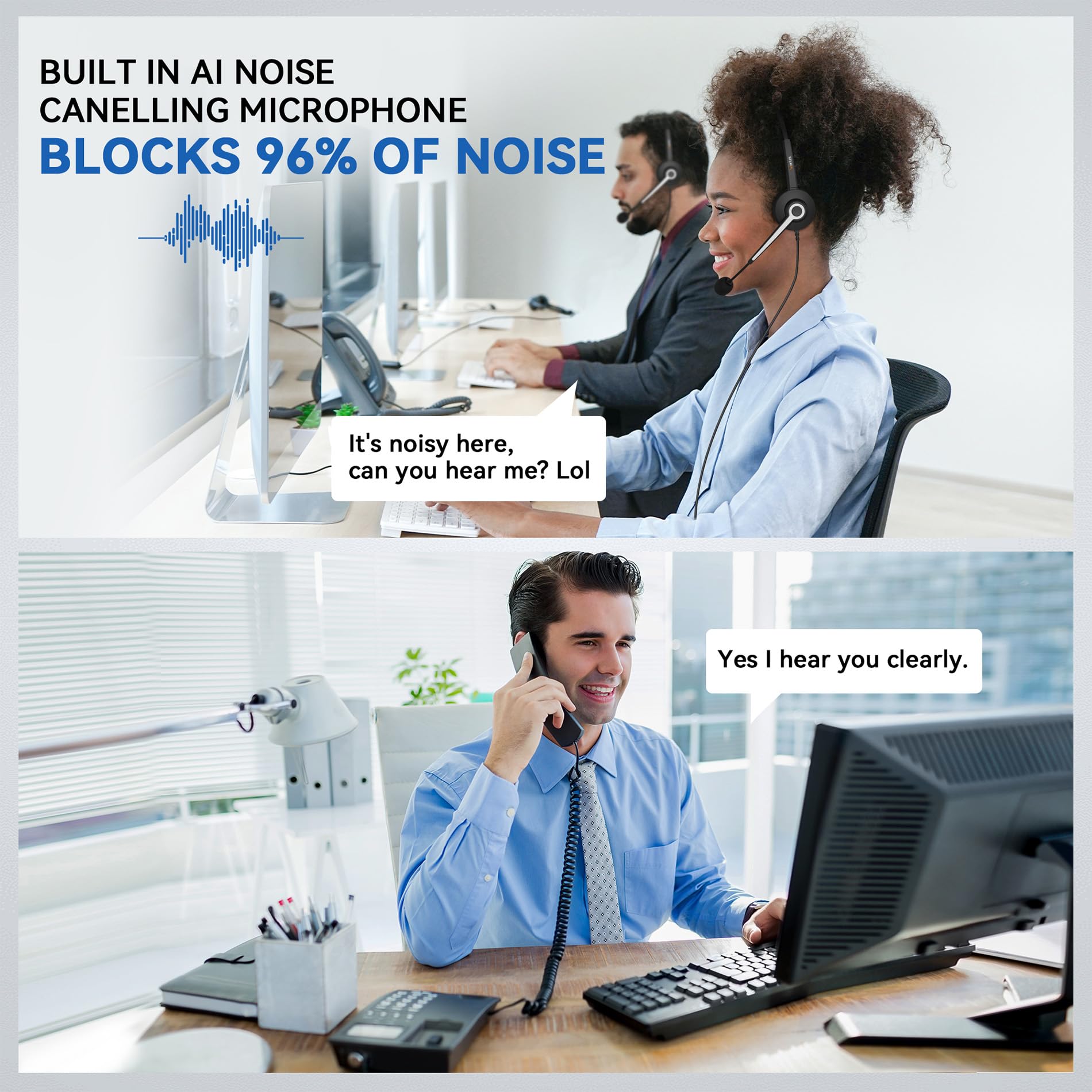 Wantek Mono Corded Telephone Headset with Noise Canceling Microphone - Compatible with ShoreTel, Plantronics, Polycom, Toshiba, NEC Dterm, Nortel, Norstar, Meridian, Siemens ROLM & Packet8 Landline Desk Phones - Ideal for Office, Call Center & Remote Work Communication