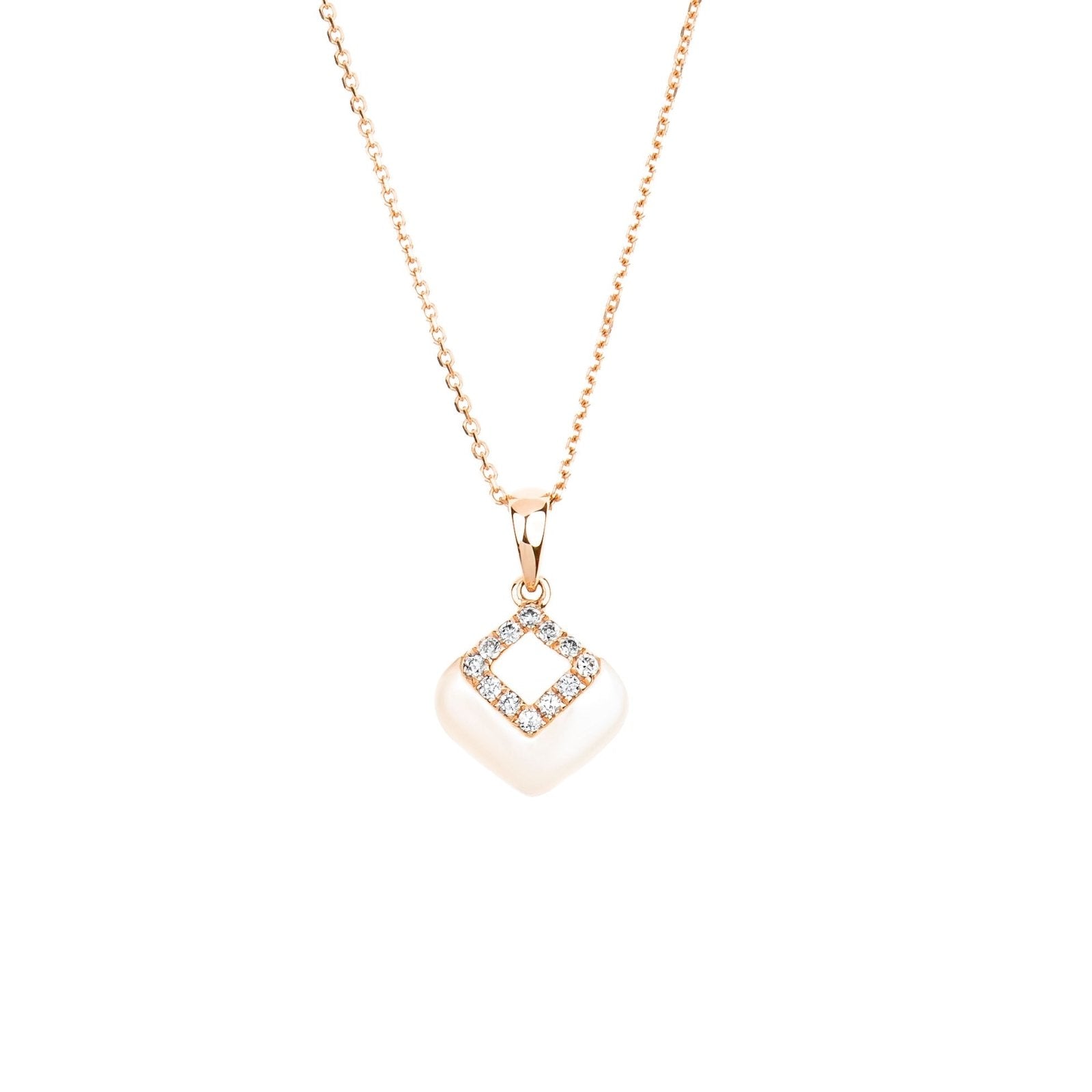 14K Rose Gold Mother of Pearl & Diamond Cutout Pendant Necklace - Elegant Jewelry Gift for Women, Perfect for Weddings, Anniversaries & Special Occasions