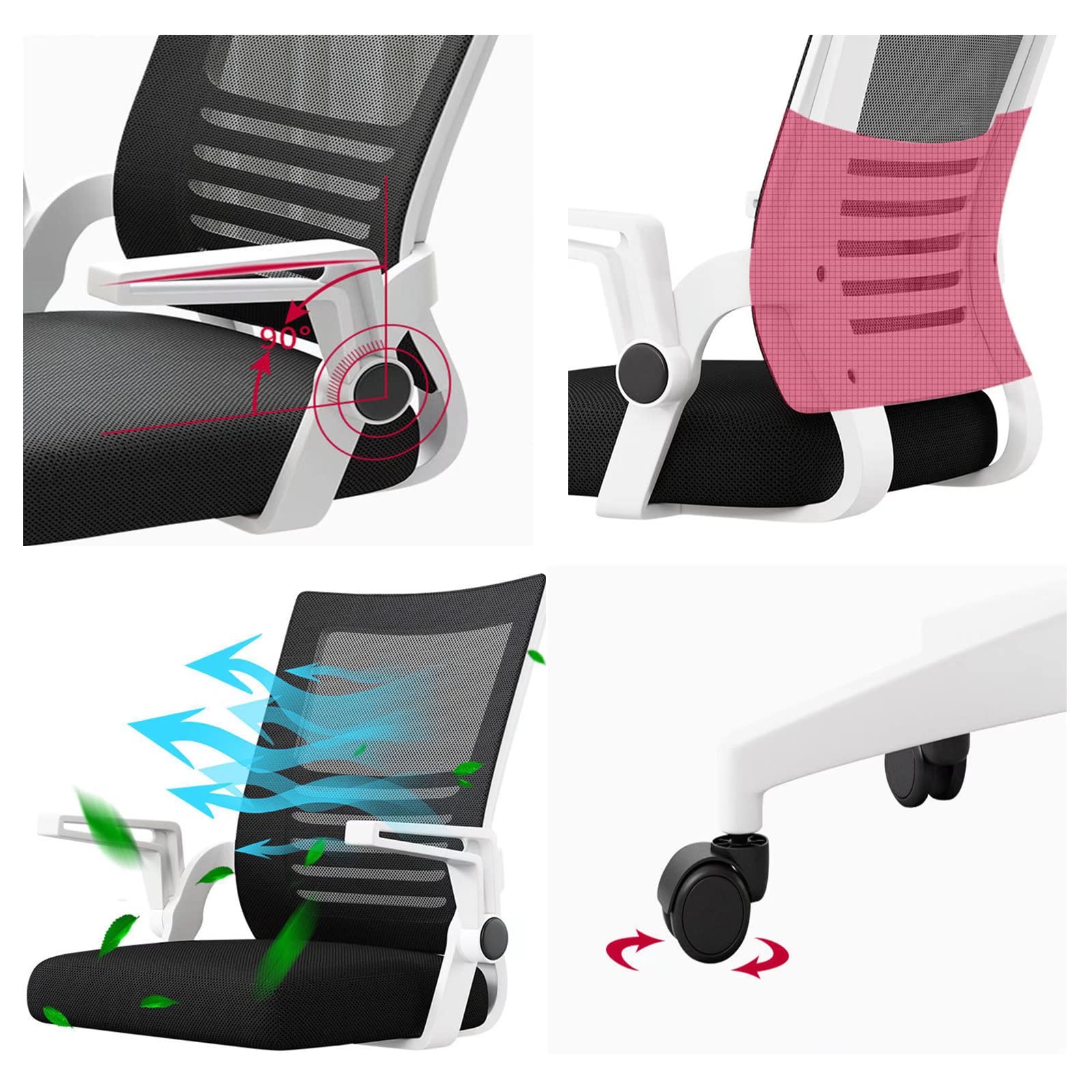 Ergonomic Office Chair - Adjustable Computer Desk Chair with Lumbar Support for Home Office, Gaming & Study, Comfortable Mesh Back Task Chair for Adults, Perfect for Bedroom, Living Room & Workspace