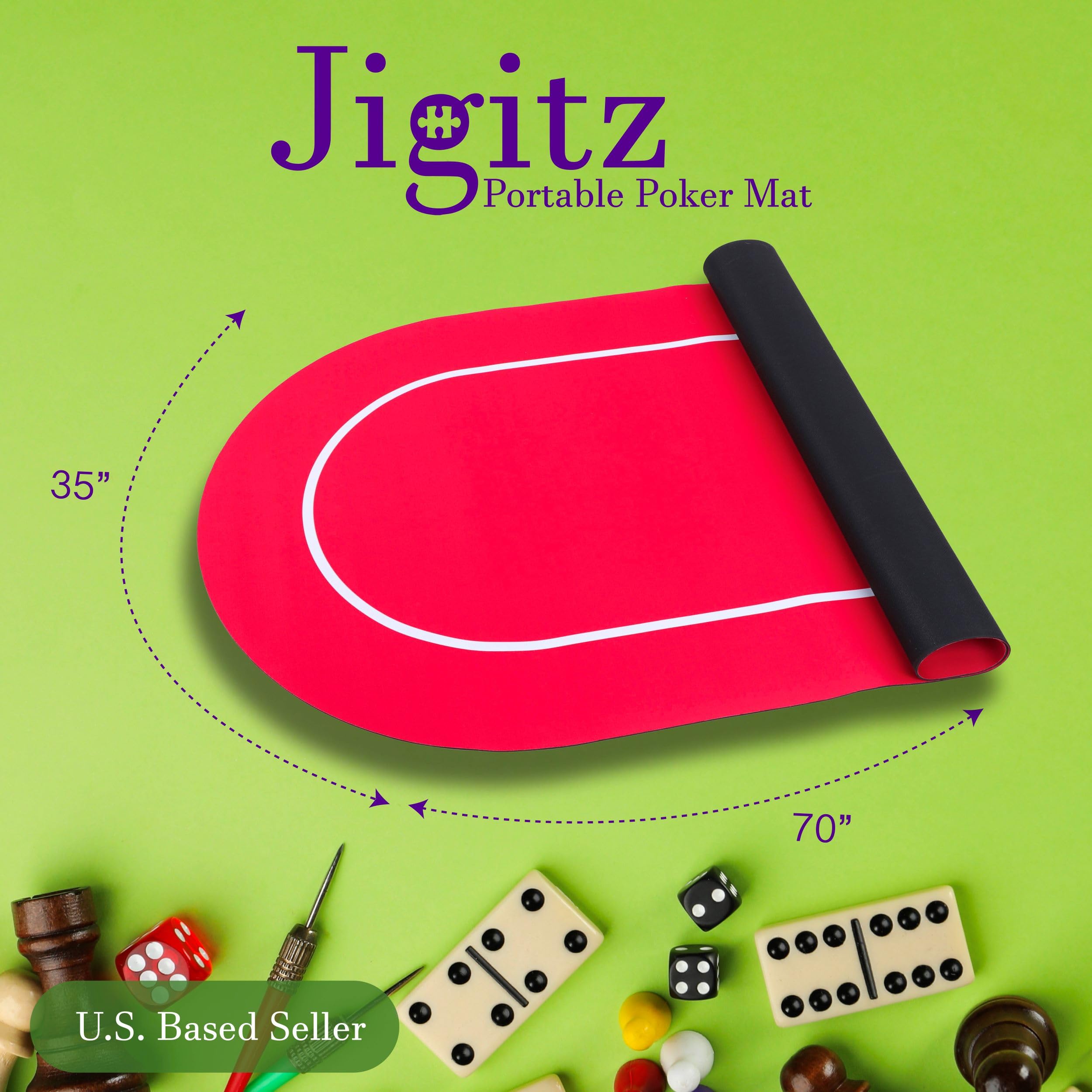Jigitz Non-Slip Poker Mat 70x35in with Carrying Case for Card Games & Casino Nights