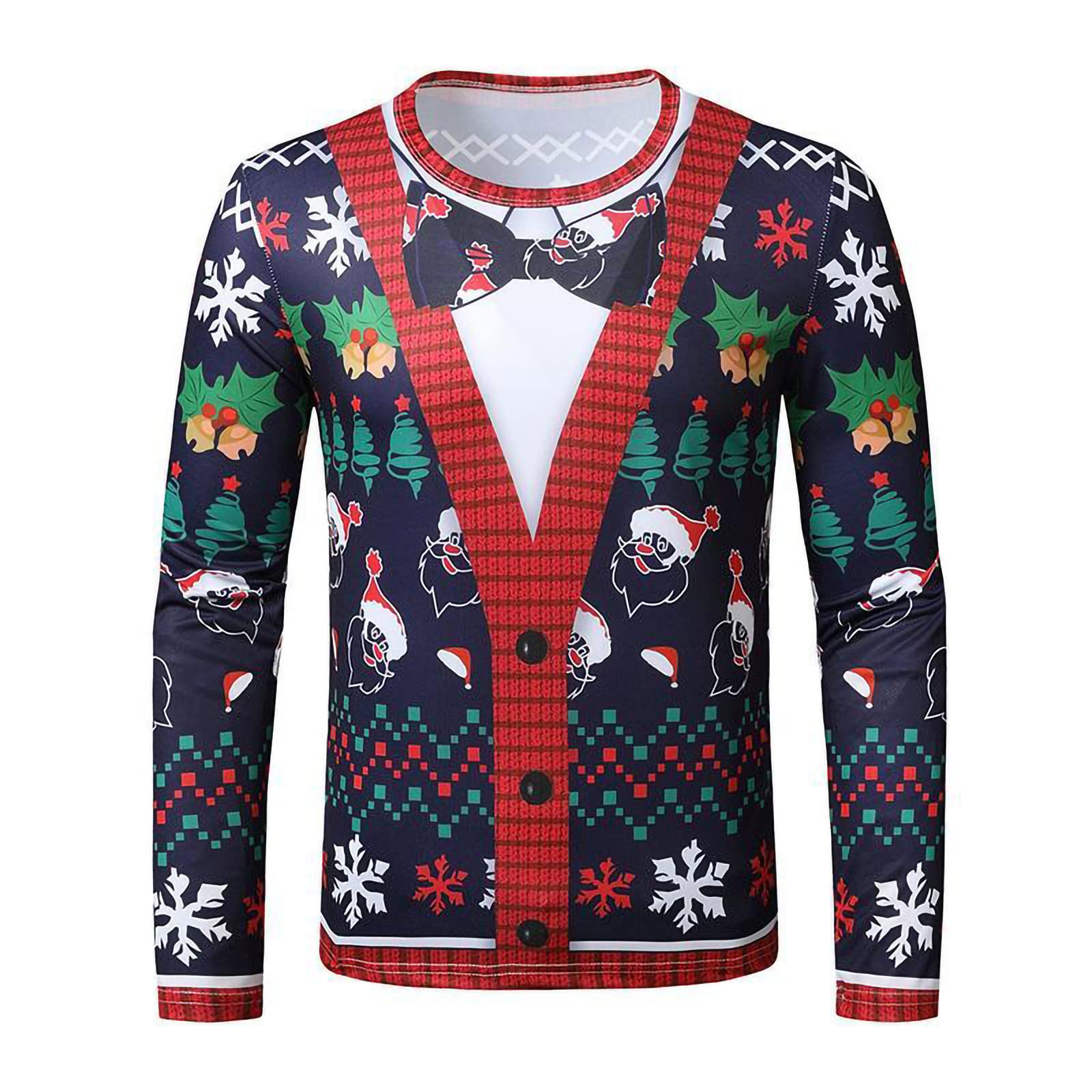 Funny Christmas Ugly Sweater for Men - Santa, Reindeer, Snowman & Snowflakes Graphic Pullover Sweatshirt - Perfect for Xmas Parties, Family Gatherings & Holiday Photos