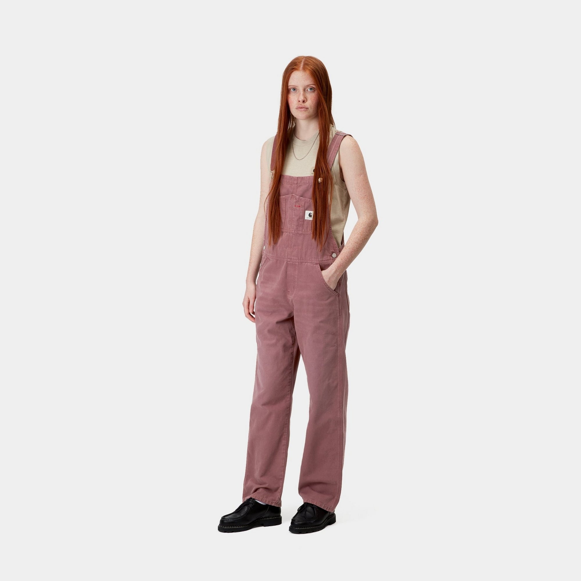 Women's Straight Leg Bib Overalls in Dusky Pink Canvas - Comfortable & Stylish Workwear for Gardening, Farming, and Casual Outings