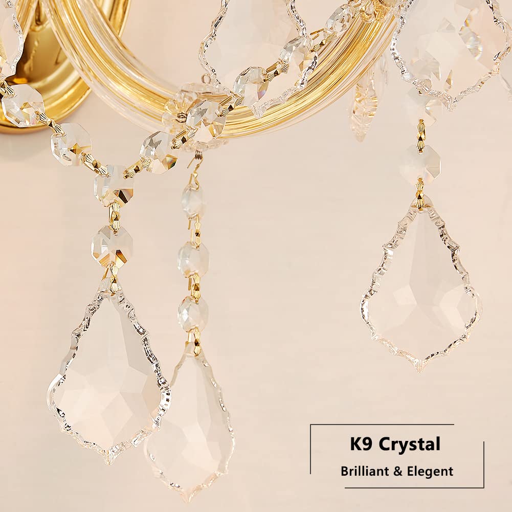 Crystal Wall Sconce Lights - Modern 2-Light Maria Theresa Style Gold Wall Lamp Fixture for Bedroom, Living Room, Hallway | Elegant Lighting for Home Decor, Bedside Reading & Corridor Ambiance