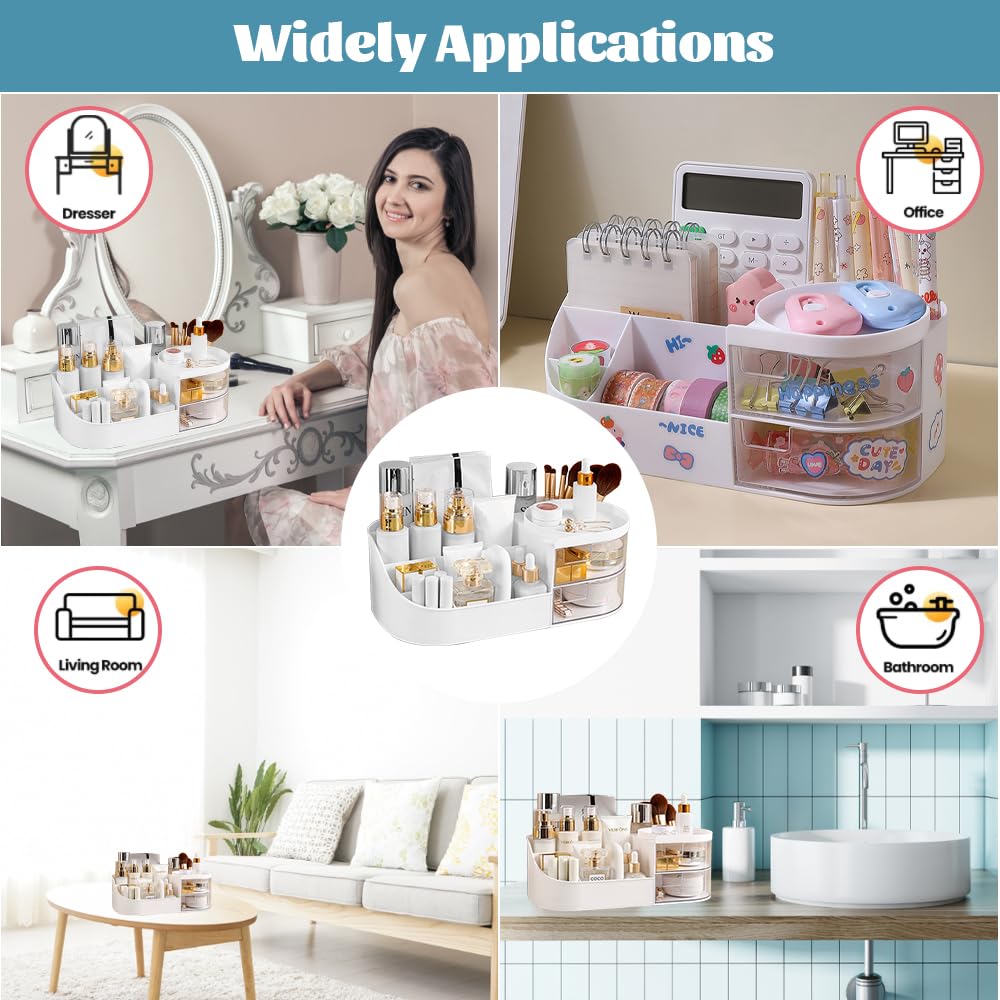 REFORUNG Large Makeup Organizer with Drawers - Cosmetic Storage Box for Dressing Table, Nail Polish & Lipstick Organizer - White | Perfect for Vanity, Bathroom & Travel Beauty Organization