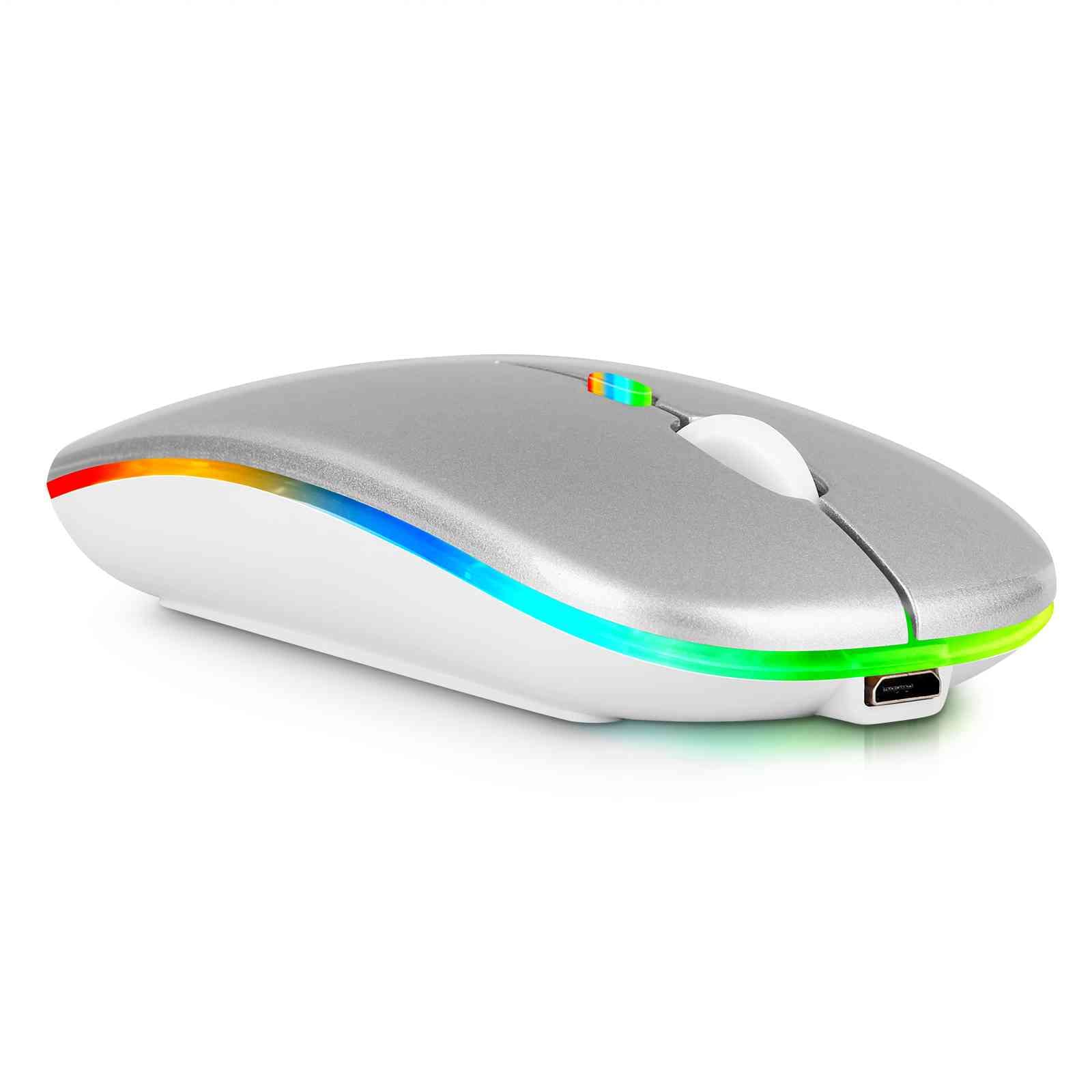 Rechargeable Bluetooth Keyboard and Mouse Combo - Ultra Slim Wireless Set for Lenovo Tab 4 8 Plus, Android Tablets, PC, Laptop - Stone Grey Keyboard with Silver RGB LED Mouse - Perfect for Office Work, Gaming, and Home Computing
