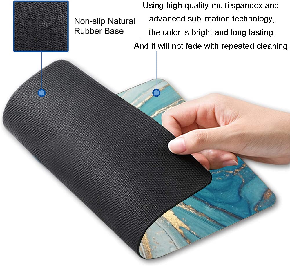 Premium Marble Mouse Pad - Non-Slip Rubber Base, Waterproof Square Mouse Mat for Office, Laptop & Gaming Desk - Blue Marbling Design for Enhanced Comfort & Precision