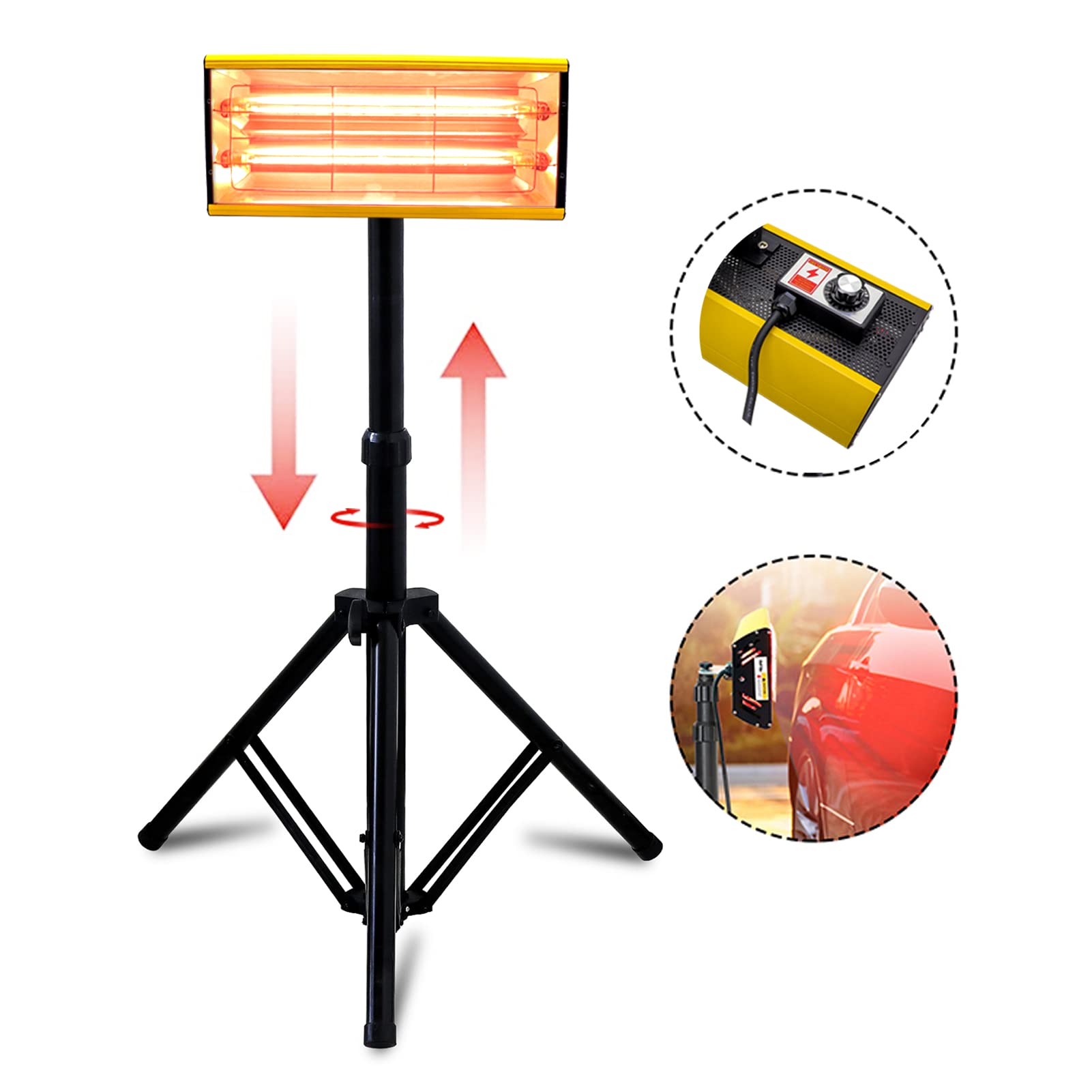 DATOBOSS 2000W Shortwave Infrared Paint Curing Lamp - Professional Auto Body Paint Dryer with Adjustable Bracket & Timer - Perfect for Automotive, Industrial, and DIY Paint Drying Projects