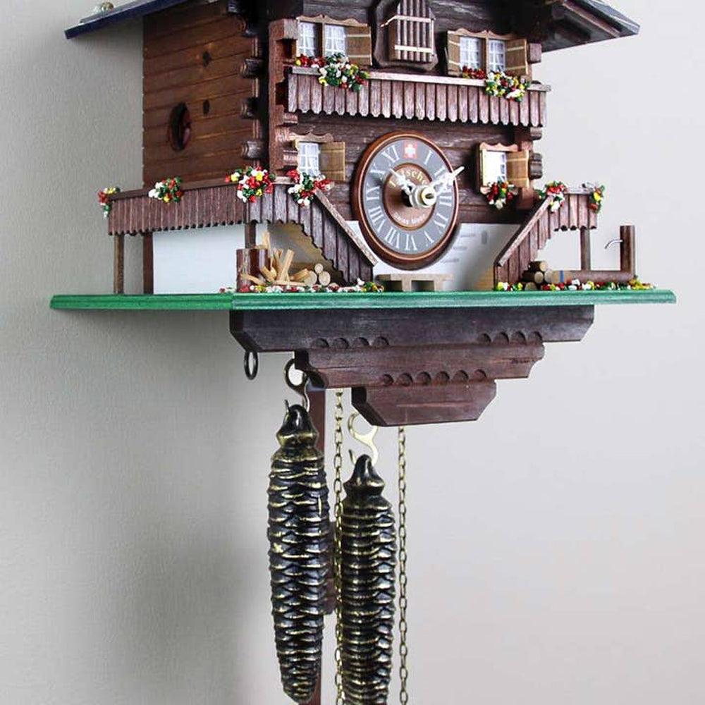 Handcrafted Brienz Chalet Amber Cuckoo Clock - Authentic Swiss Wooden Wall Clock with Moving Figures & Bird Sounds - Perfect for Home, Office & Cabin Decor