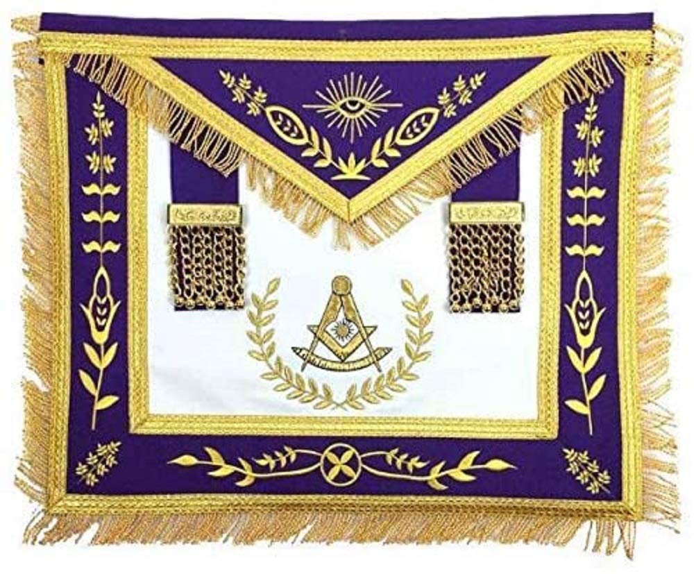 Past Master Masonic Apron - Blue Lodge Machine Embroidery Purple & Gold Fraternal Regalia | Perfect for Lodge Meetings, Rituals & Masonic Ceremonies