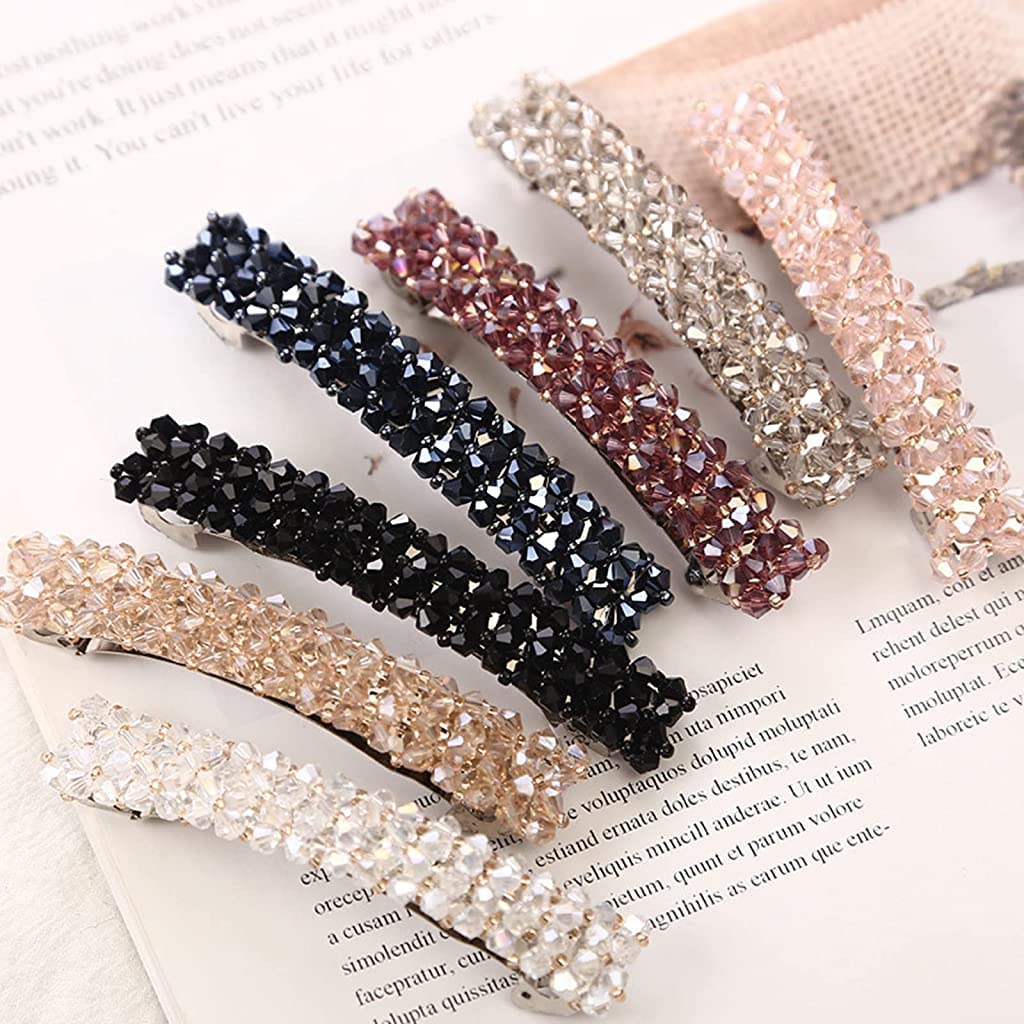 ZIBUYU® Rhinestone Hair Clips for Women & Girls - Shiny Non-Slip Barrettes & Hair Pins Set (3PCS, Pink/Black/White) | Perfect for Weddings, Parties & Daily Hair Accessories