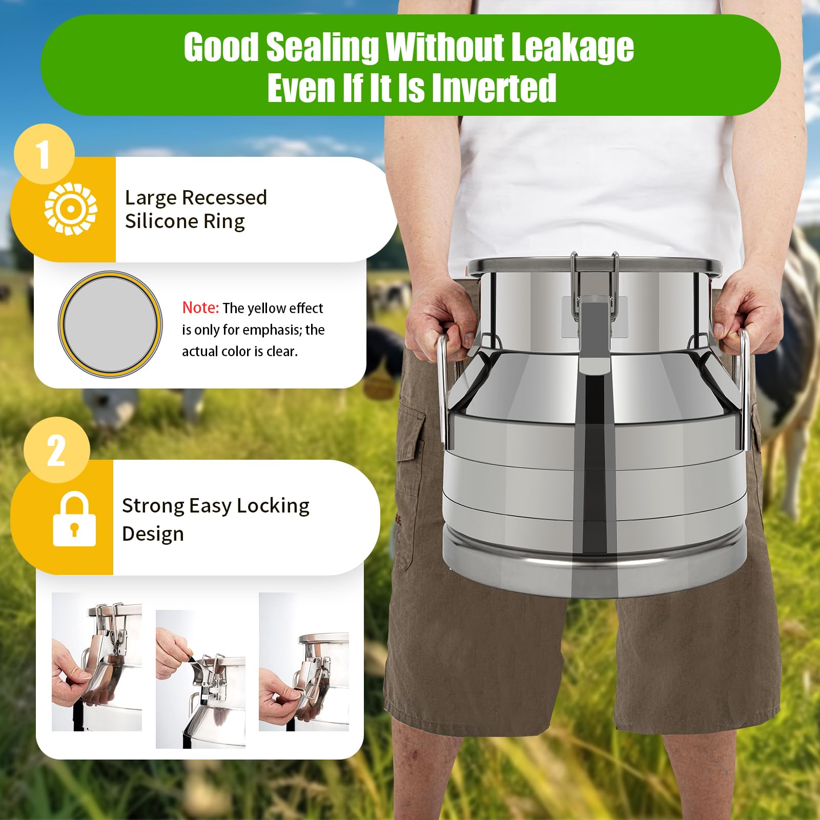 LOYALHEARTDY 12L/3.17Gallon Stainless Steel Milk Can with Lid - Airtight Food Storage Container for Kitchen, Perfect for Milk, Juice, Ice, Grains & Dry Goods | Great for Home, Restaurant & Camping Use