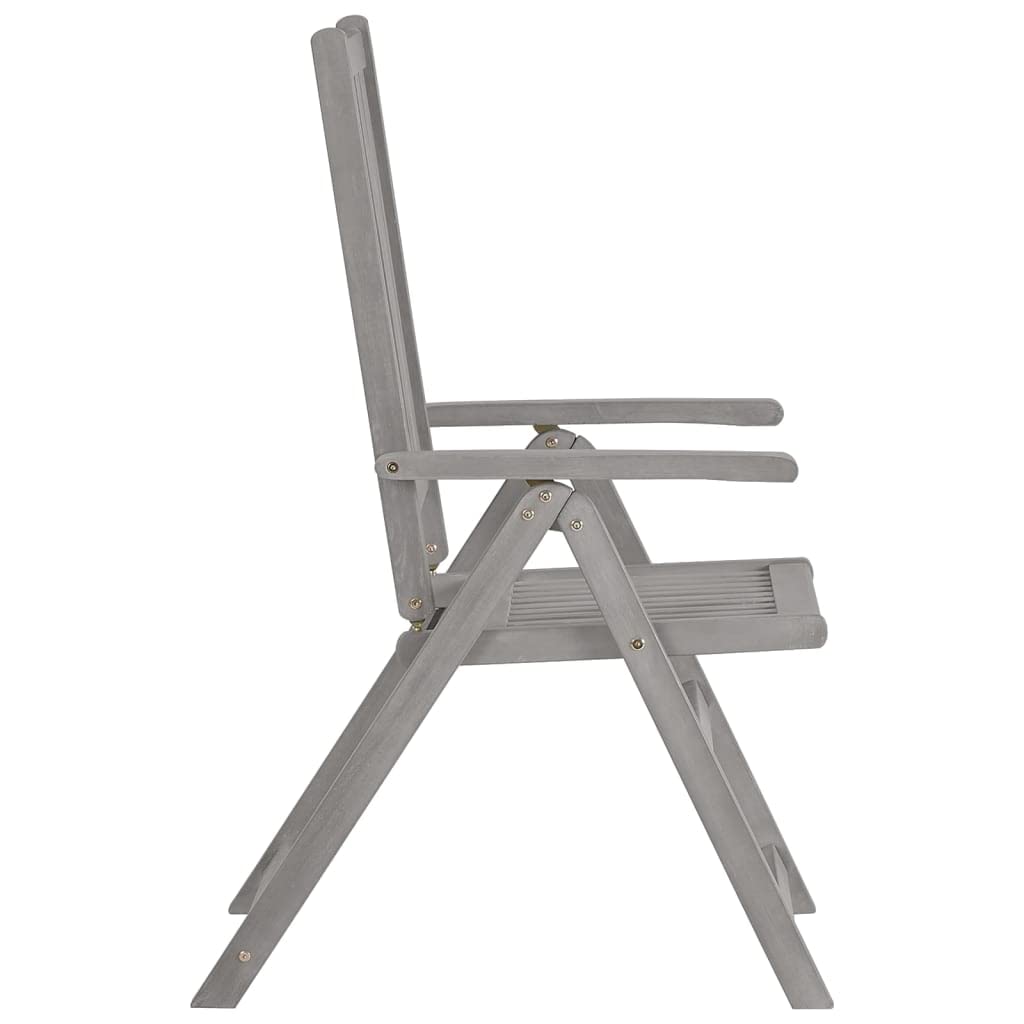 2-Piece Gray Solid Acacia Wood Patio Reclining Chairs Set - Weather-Resistant Outdoor Furniture for Garden, Deck, Balcony, Backyard & Poolside Relaxation