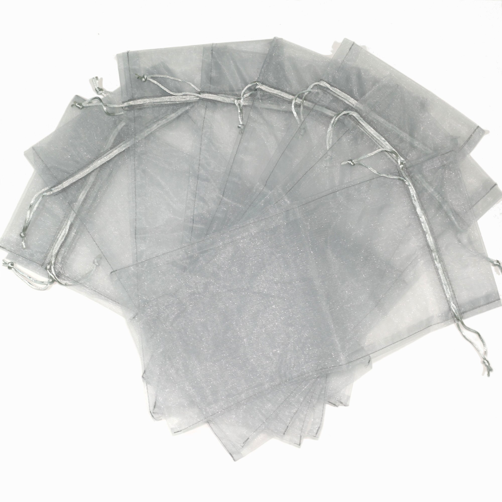 20 Pack Silver Organza Wine Bags - 15