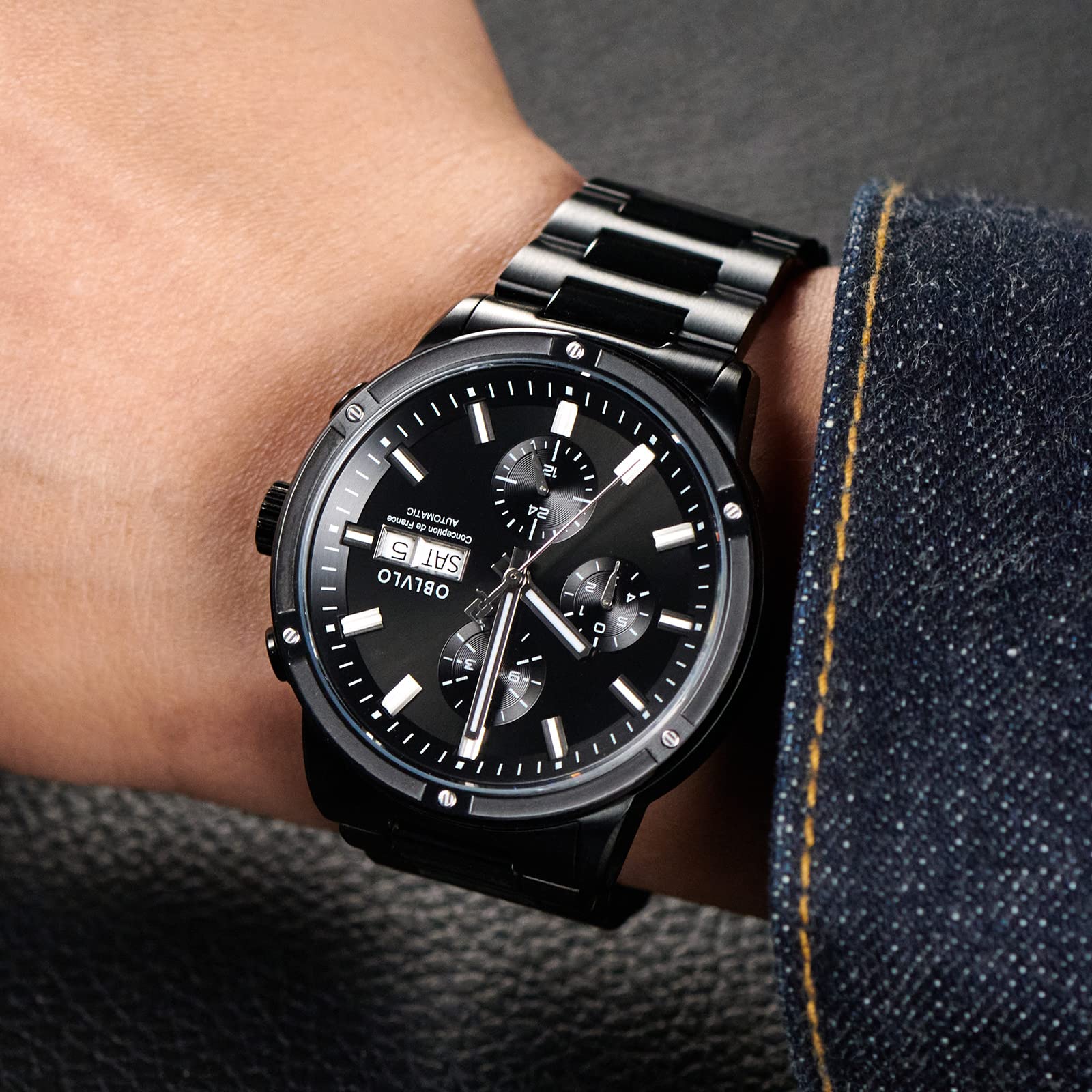 Men's Stainless Steel Mechanical Watch with Date Display - Waterproof Casual Dress Watch for Business, Outdoor & Everyday Wear