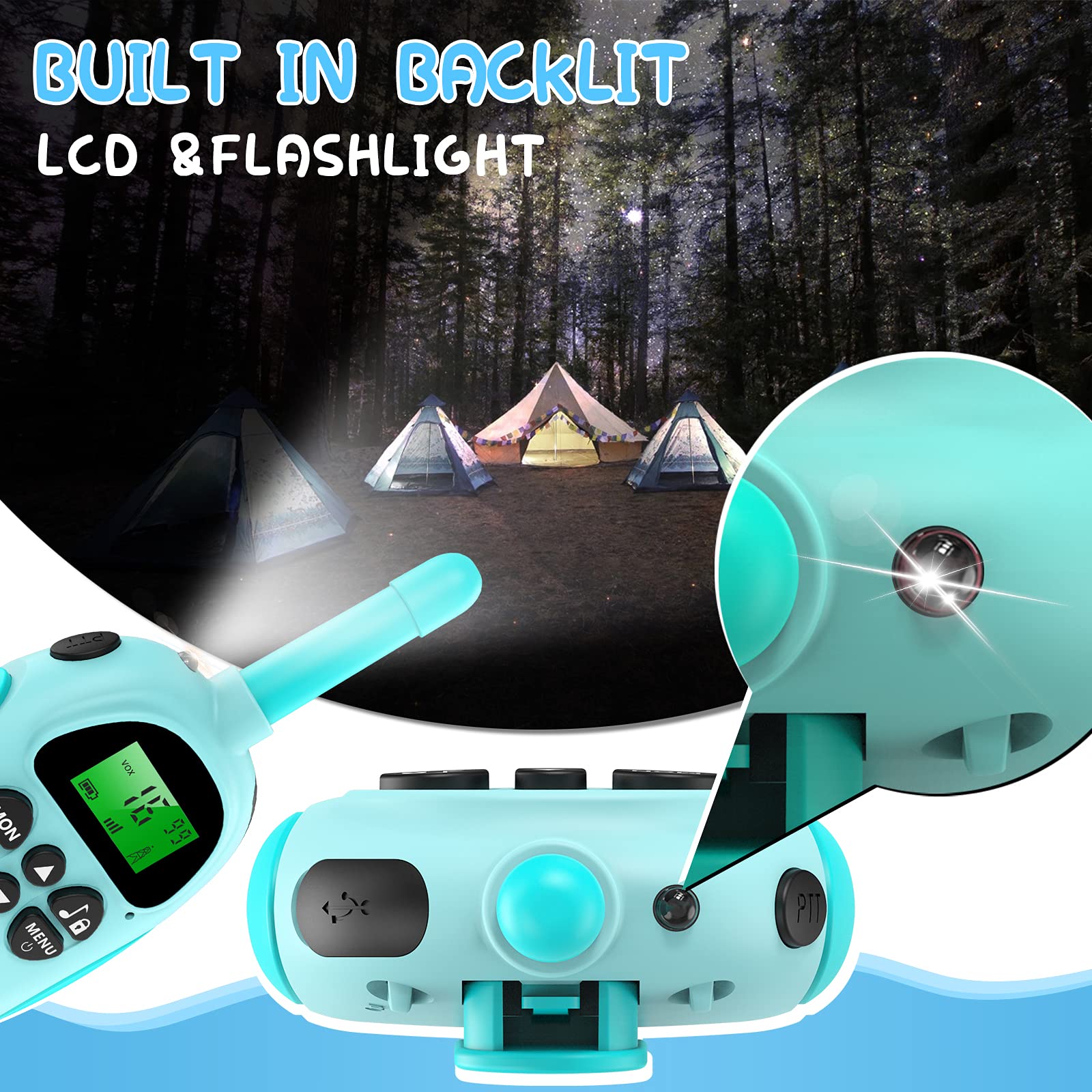 Ushining Kids Walkie Talkies, Rechargeable VOX Walkie Talkies for Children with LCD Backlit Flashlight, 3KM Range for Outdoor Adventures, Camping, Hiking - Perfect Christmas Gift for Boys & Girls