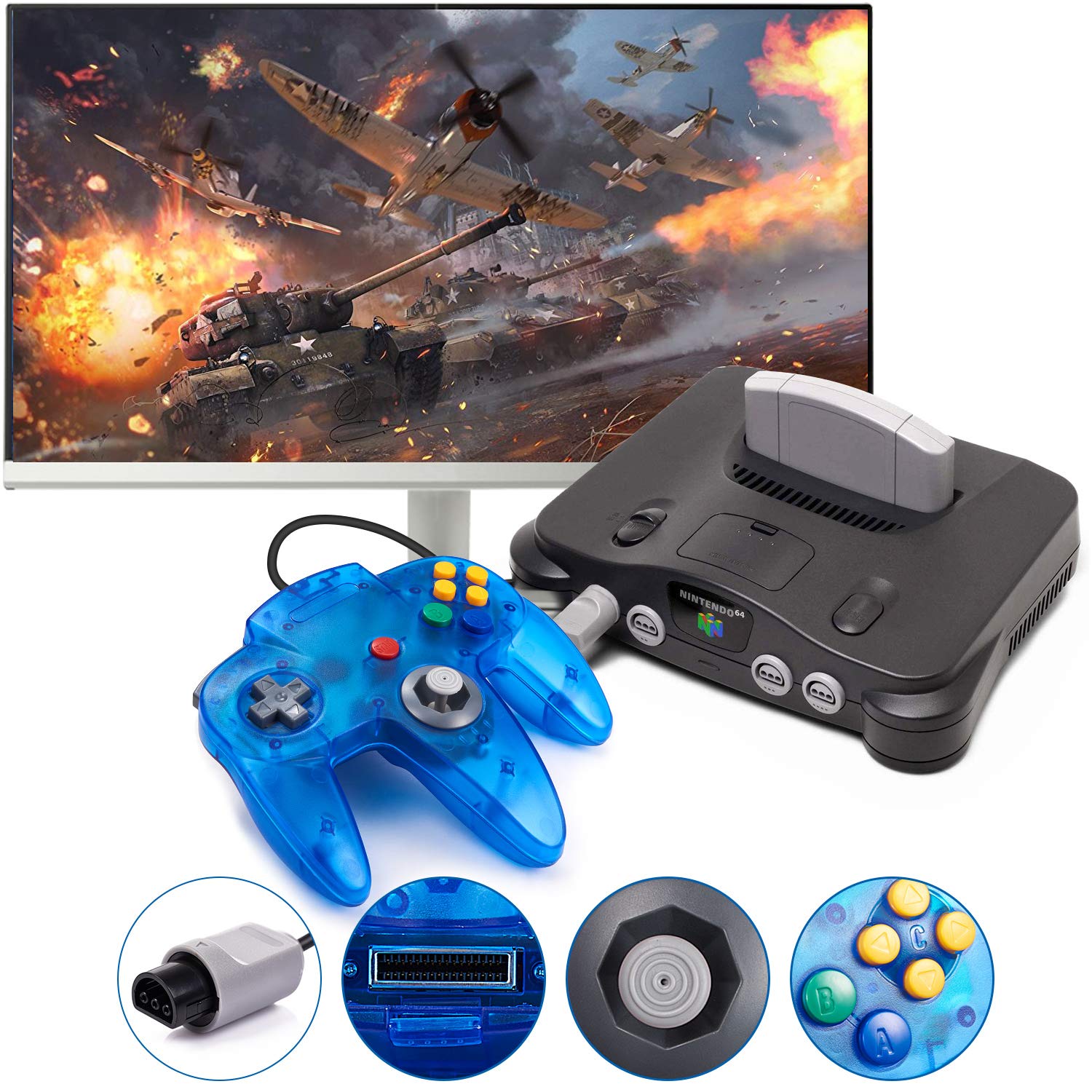 Miadore 4-Pack Wired N64 Controllers - Upgraded Joystick for Nintendo 64 Gaming (Black/Green/Blue/Orange)