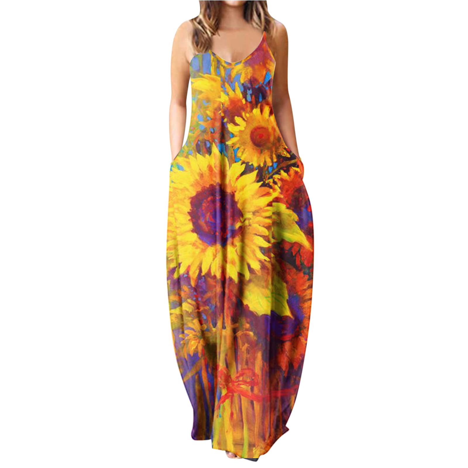 **LARIAU Plus Size Summer Dresses for Women - Flowy Loose Maxi Dress with Pockets, Casual Sundress for Beach, Vacation & Outdoor Wear**    *(Use Case: Perfect for beach outings, summer vacations, casual strolls, or outdoor picnics.)*