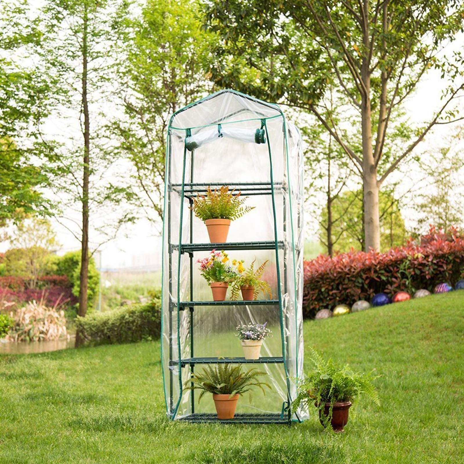 5-Tier Indoor Greenhouse with Clear Plastic Cover - Portable Plant Stand for Outdoors, Winter & Summer Gardening (69x49x158cm/27x19x62in) - Perfect for Seed Starting, Herb Growing & Protecting Plants from Cold Weather