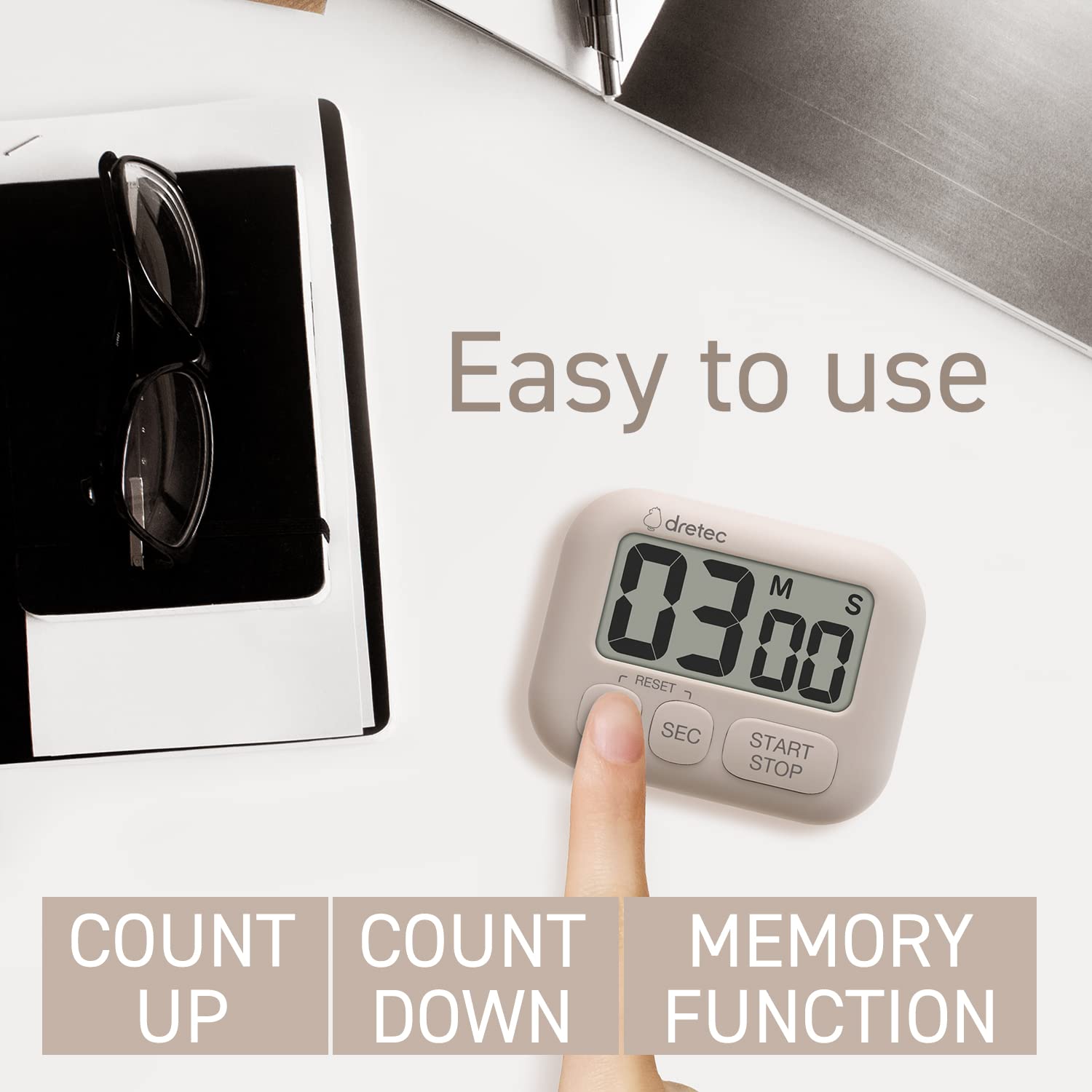 Dretec Digital Kitchen Timer with Large LCD Display - Count Up/Down, Memory Function, Strong Magnet - Officially Tested in Japan | Perfect for Cooking, Baking, Workouts & Study Sessions