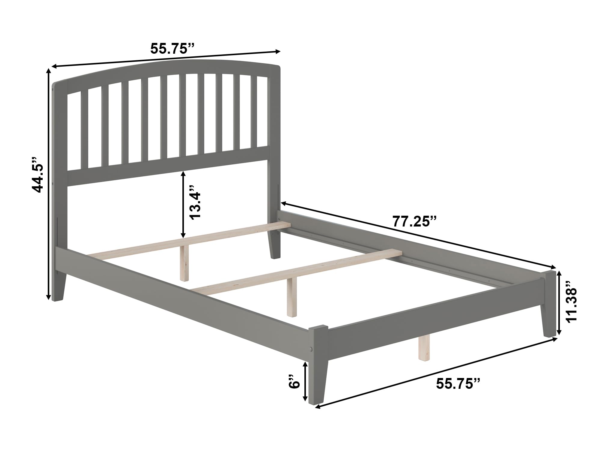 AFI Richmond Full Size Foundation Bed with USB Charger - Grey - Sturdy Bed Frame with Attachable USB Ports for Convenient Charging, Perfect for Bedrooms, Dorms & Guest Rooms