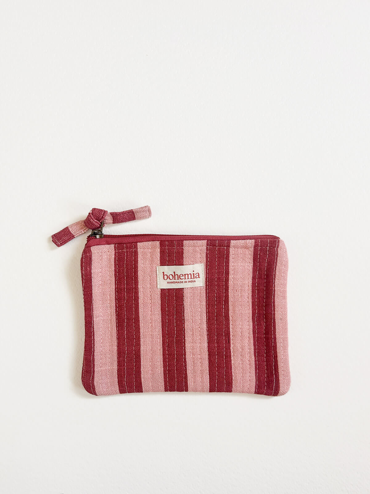 Jaipur Stripe Medium Pouch in Pomegranate - Handmade Indian Clutch Bag for Women, Perfect for Parties, Weddings & Everyday Use