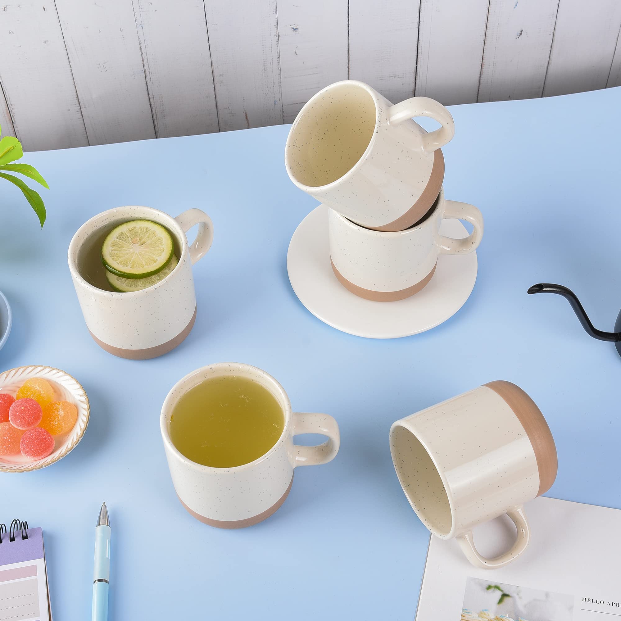 12oz Coffee Mug Set of 6 - Insulated Ceramic Tea Cups with Comfortable Handle for Coffee, Tea, Hot Chocolate & Milk - Perfect for Home, Office, Camping & Gifts