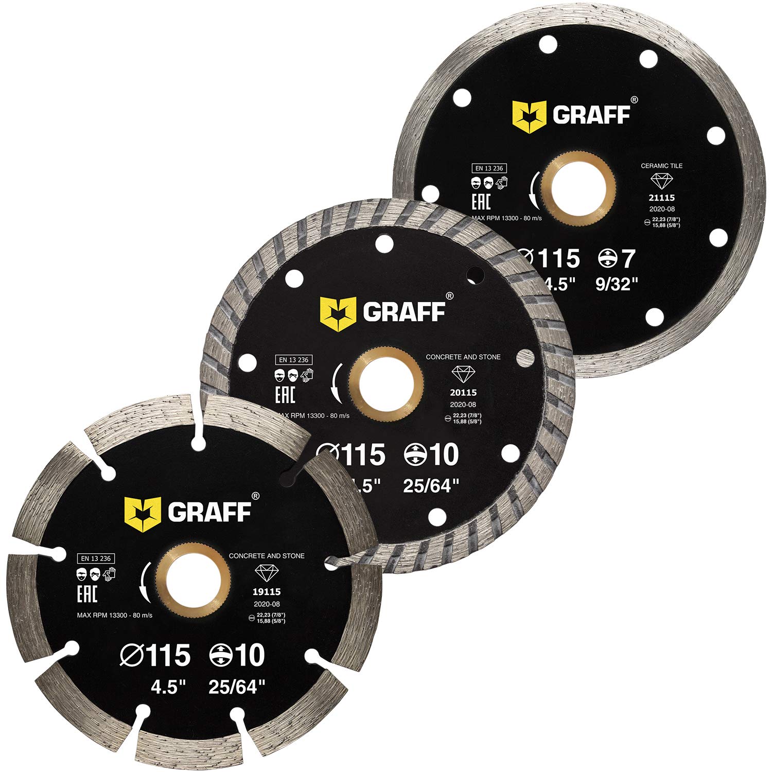 3 PCS 4.5 Inch Diamond Cutting Blade for Angle Grinder – Premium Diamond Saw Wheel for Stone, Marble, Granite, Brick, Masonry, Concrete – Ideal for Tile, Paving, and Construction Projects – GRAFF
