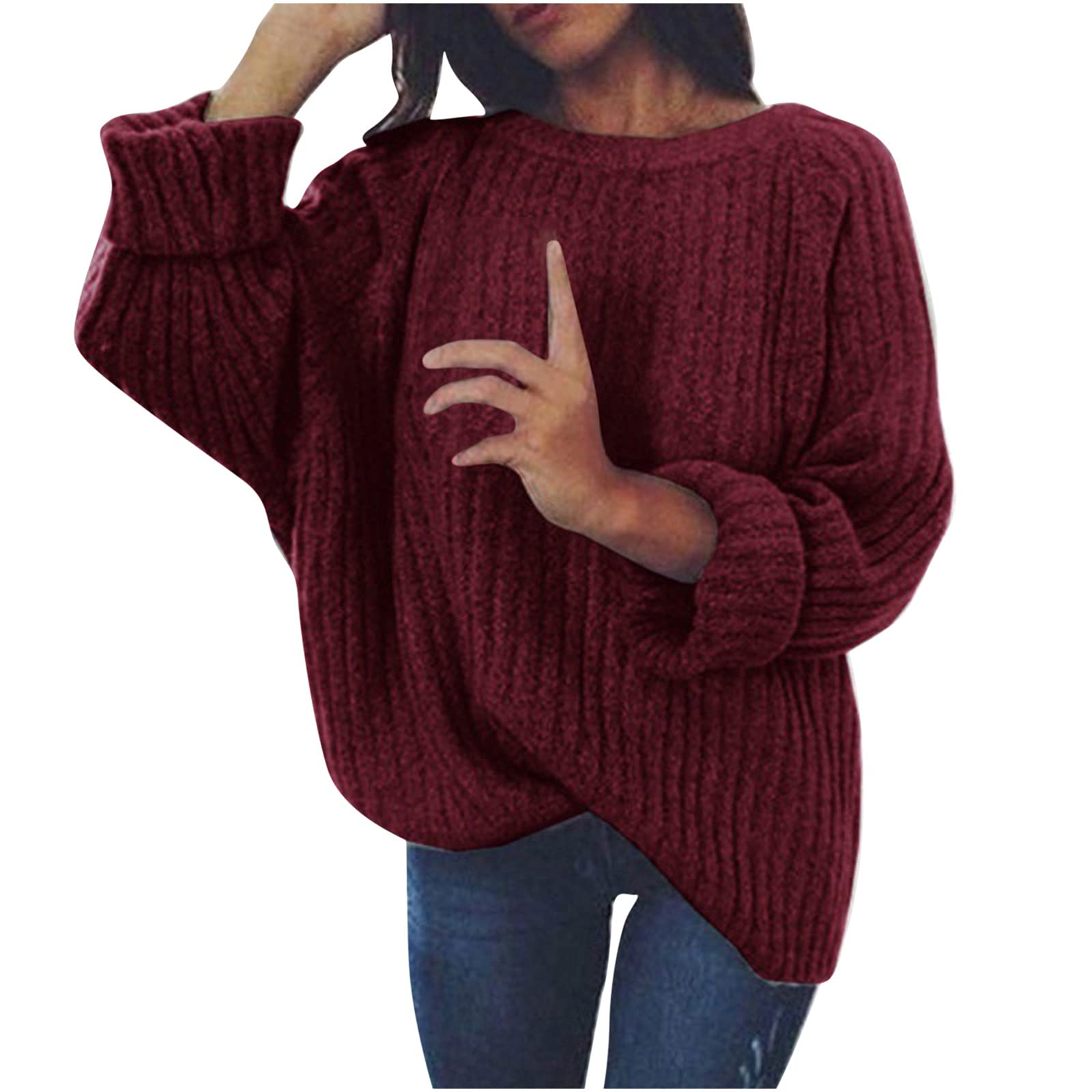 Women's Oversized Boat Neck Sweater - Waffle Knit Long Sleeve Batwing Tunic Pullover - Solid Color Casual Loose Jumper Top for Fall/Winter Layering & Cozy Outfits